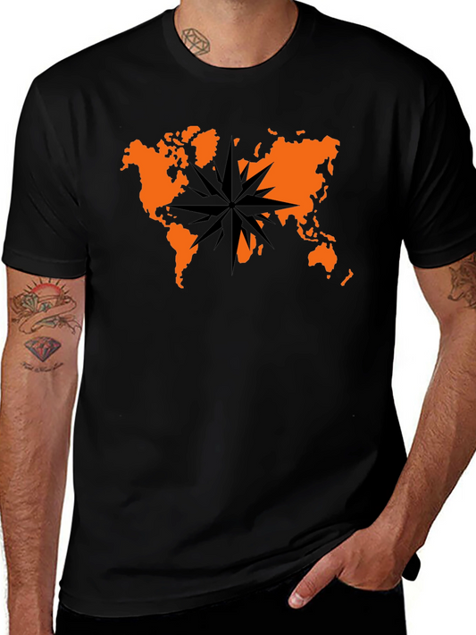 World Map Compass Graphic Tee - Black