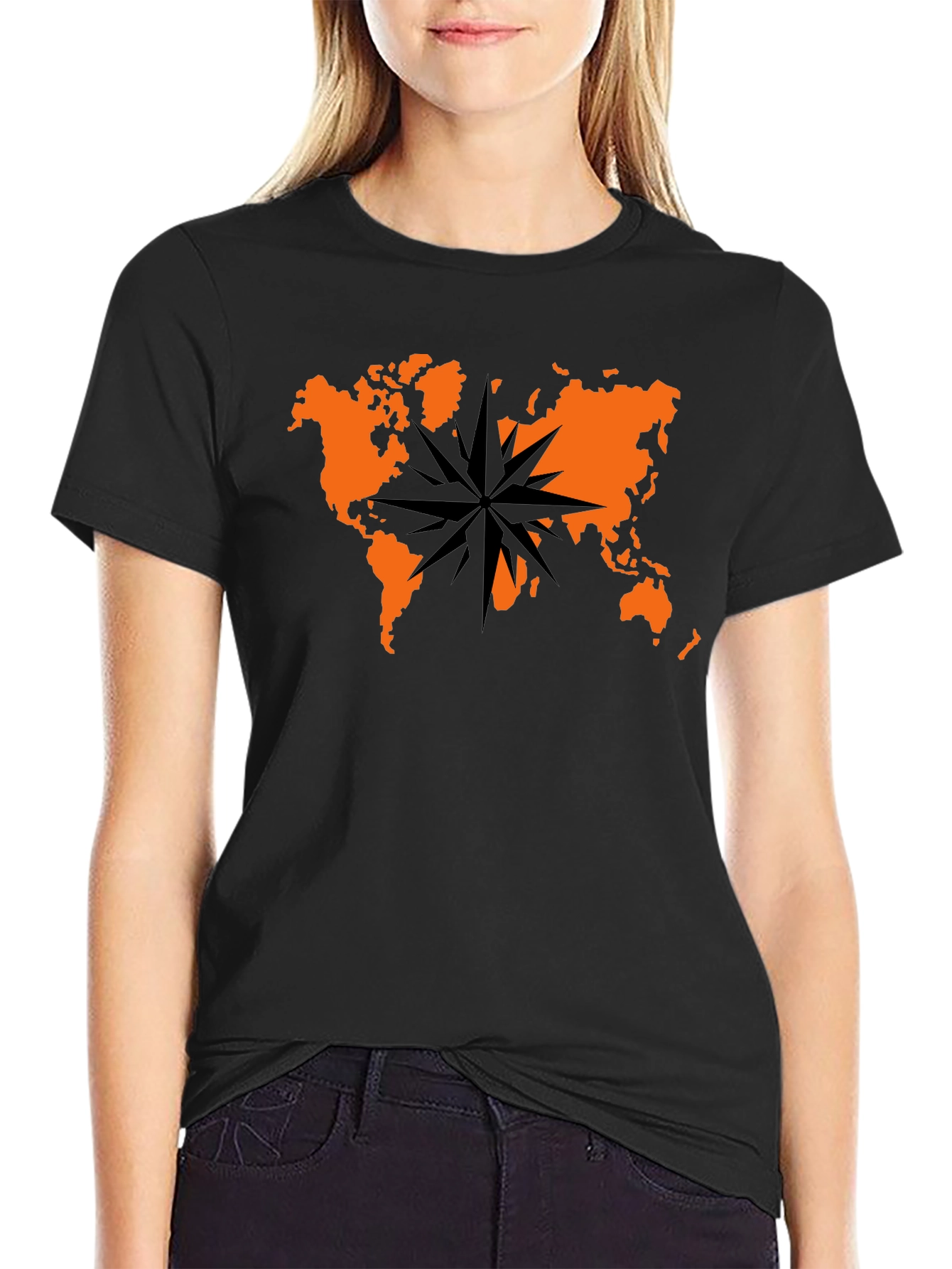 World Map Compass Graphic Tee - Black