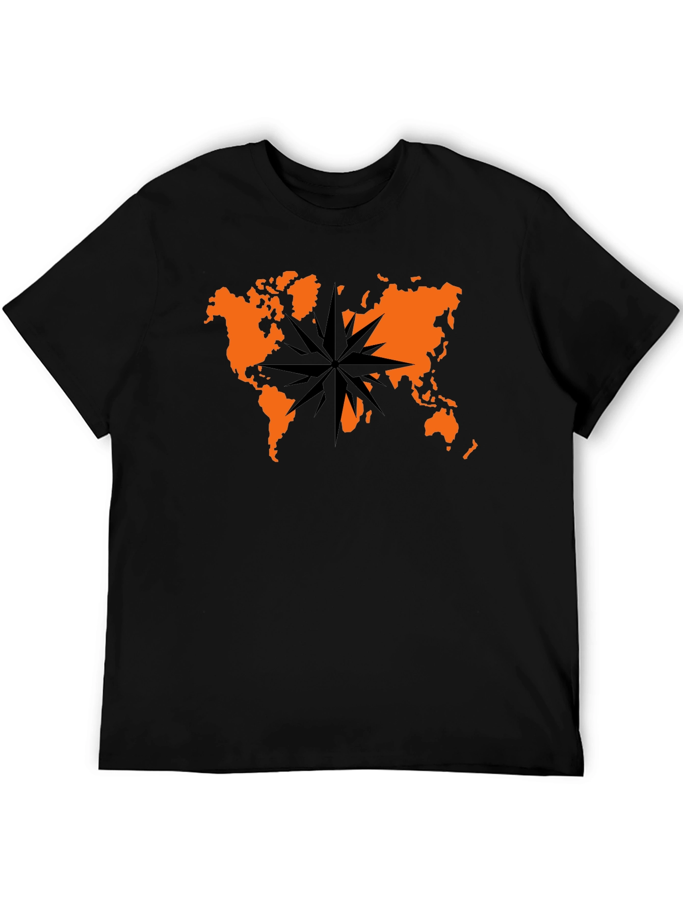 World Map Compass Graphic Tee - Black