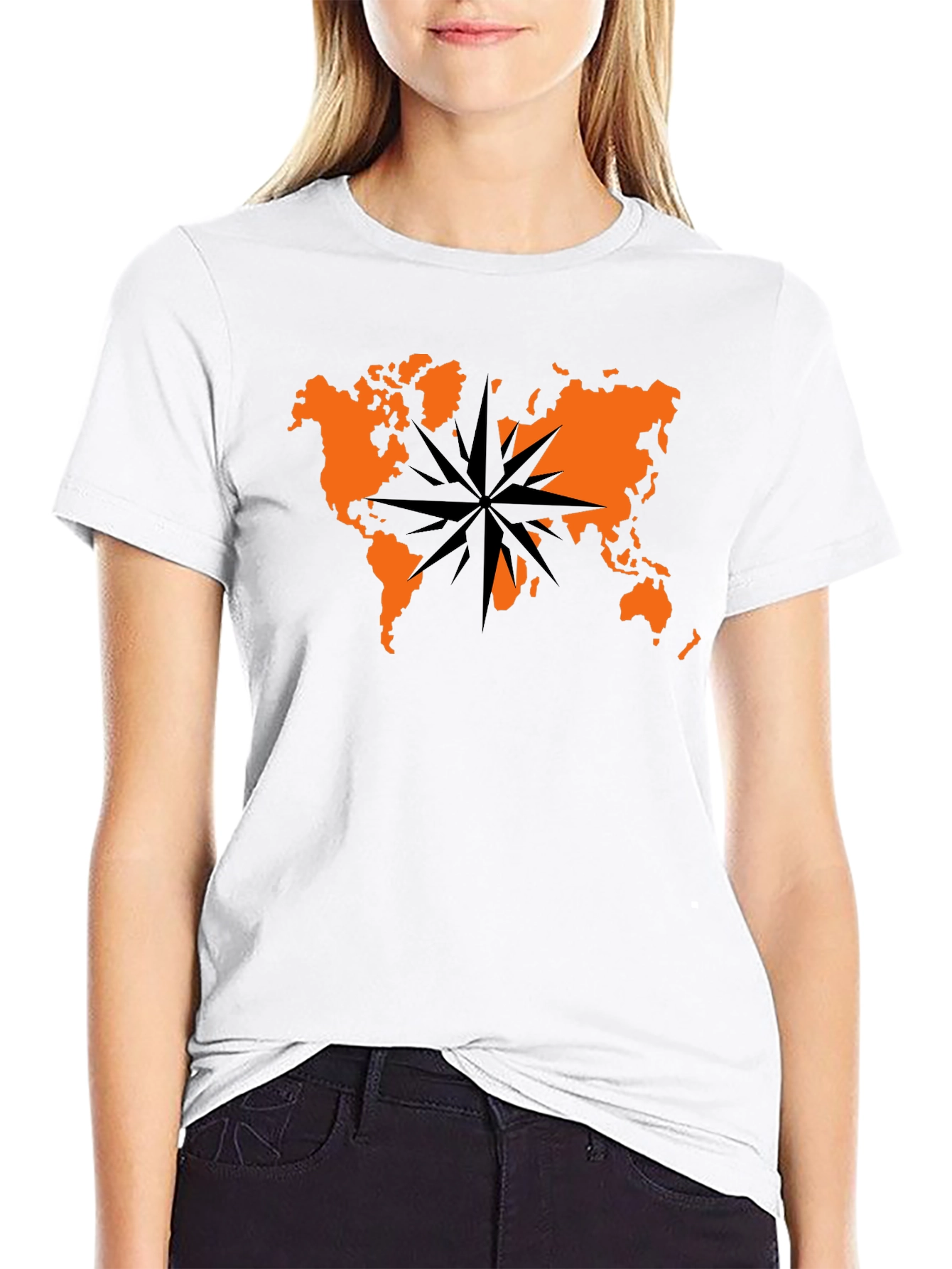 World Map Compass Graphic Tee - Black