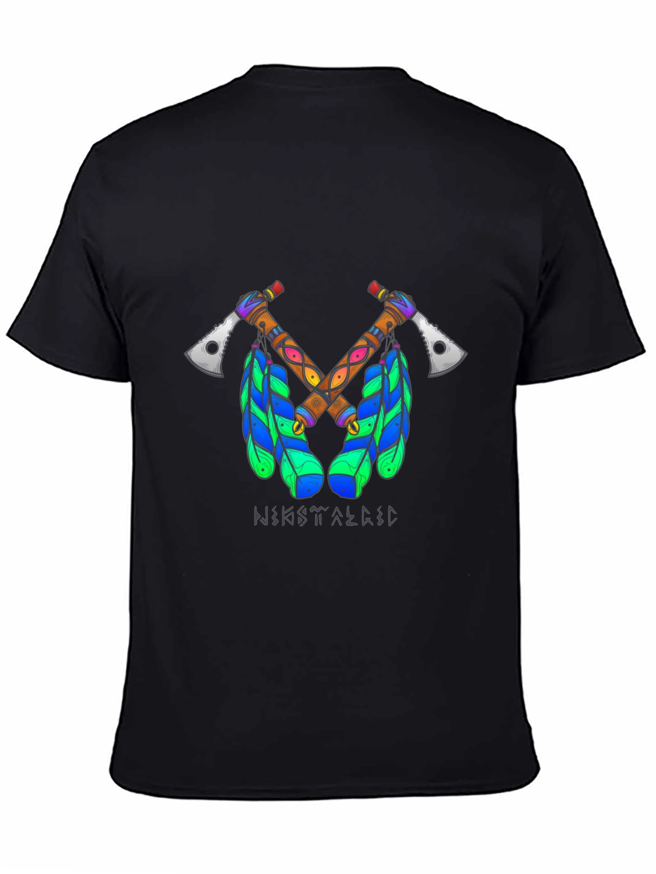 Tribal Axe T-Shirt - Crossed Tomahawks & Feathers
