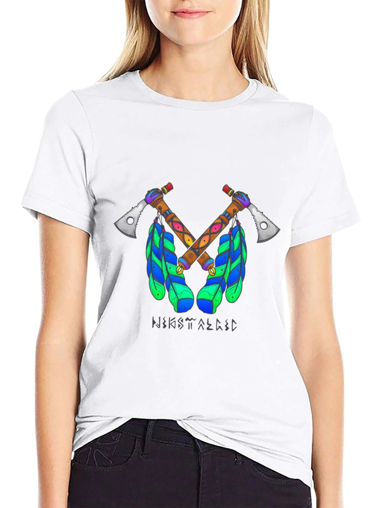 Tribal Axe T-Shirt - Crossed Tomahawks & Feathers