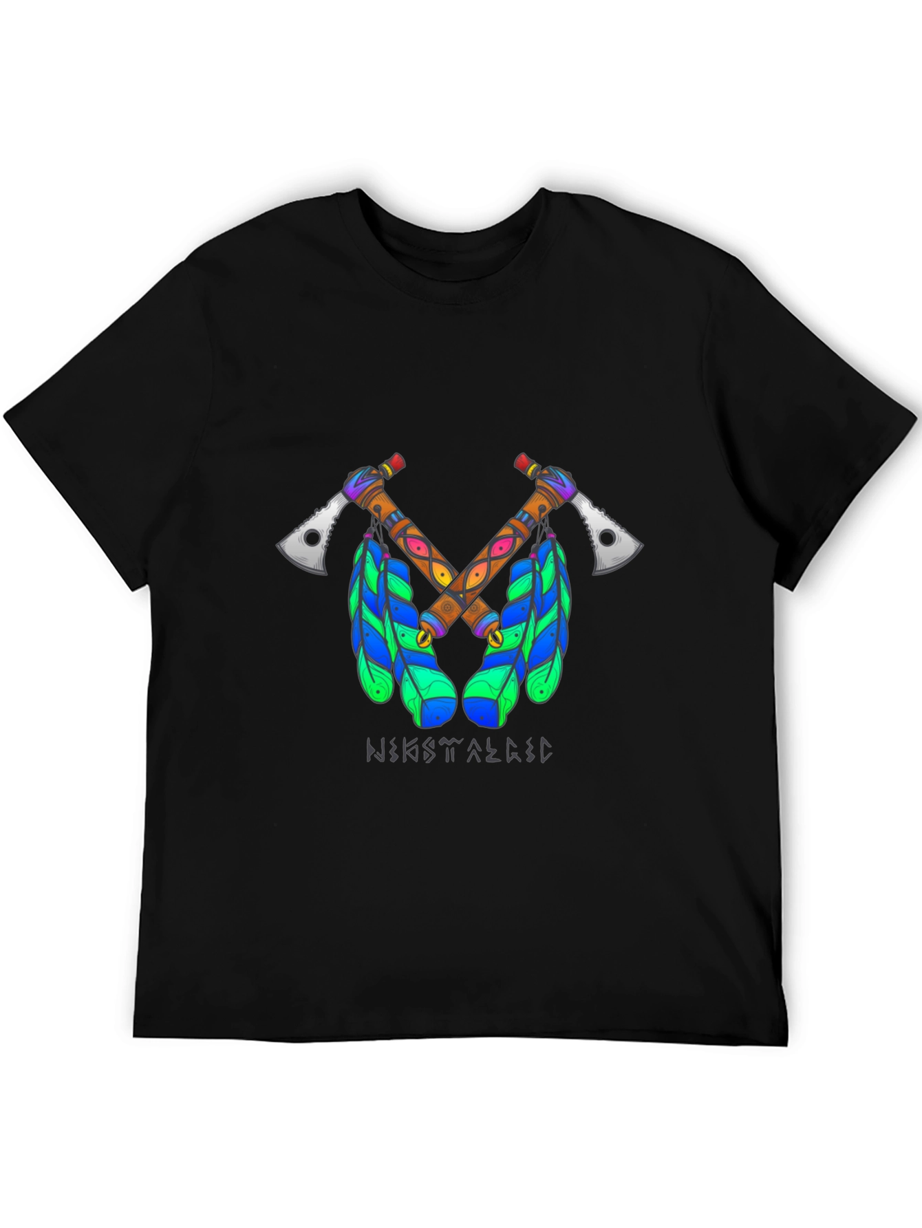 Tribal Axe T-Shirt - Crossed Tomahawks & Feathers