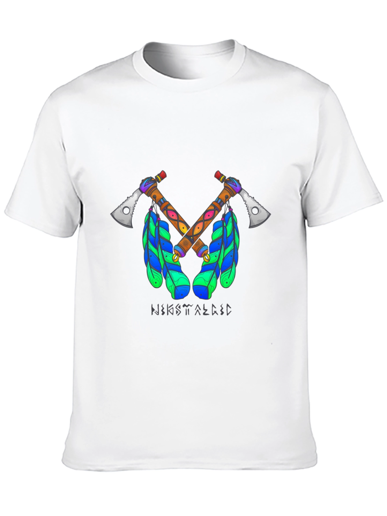 Tribal Axe T-Shirt - Crossed Tomahawks & Feathers