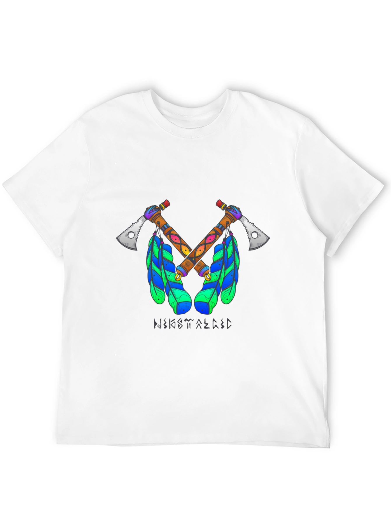 Tribal Axe T-Shirt - Crossed Tomahawks & Feathers