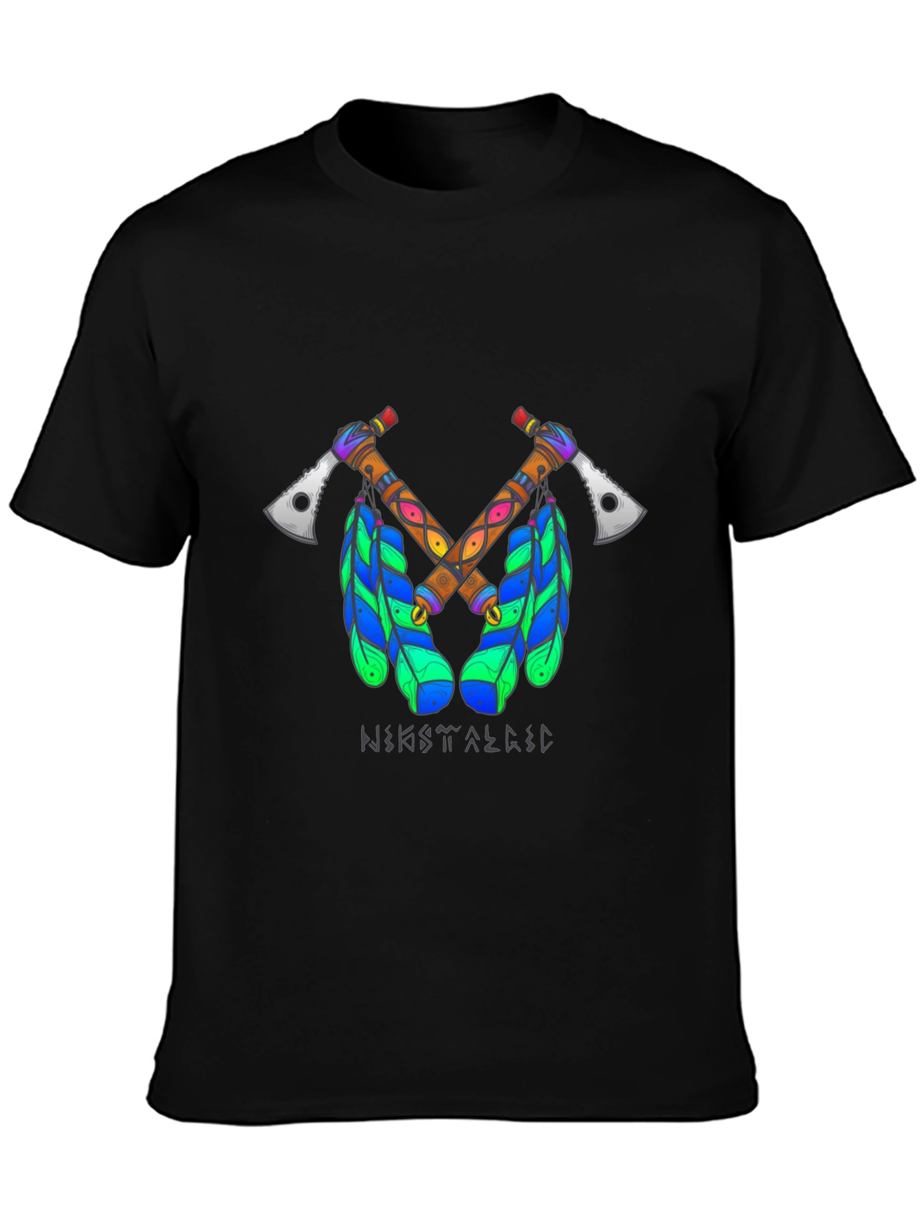 Tribal Axe T-Shirt - Crossed Tomahawks & Feathers