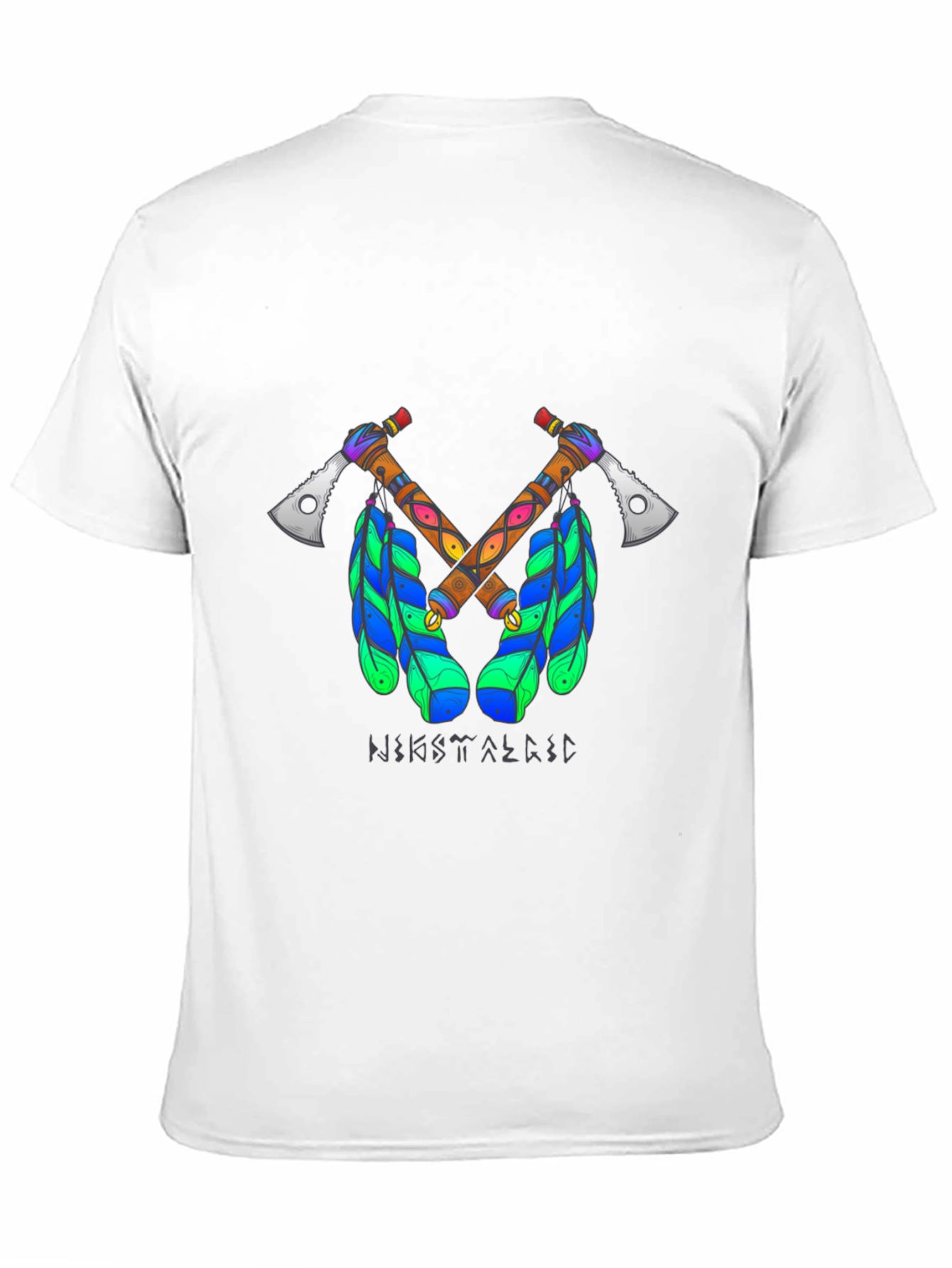Tribal Axe T-Shirt - Crossed Tomahawks & Feathers