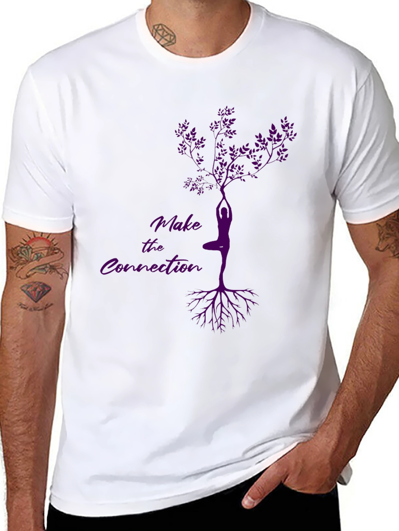 Make the Connection Tree Pose Yoga Black T-Shirt