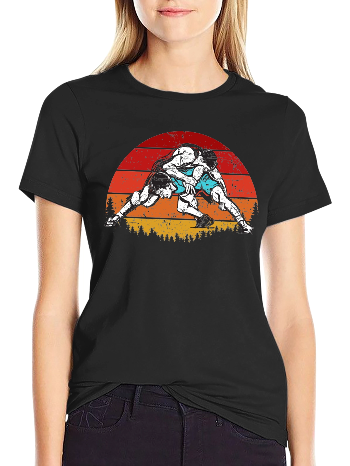 Wrestling Sunset Graphic T-Shirt