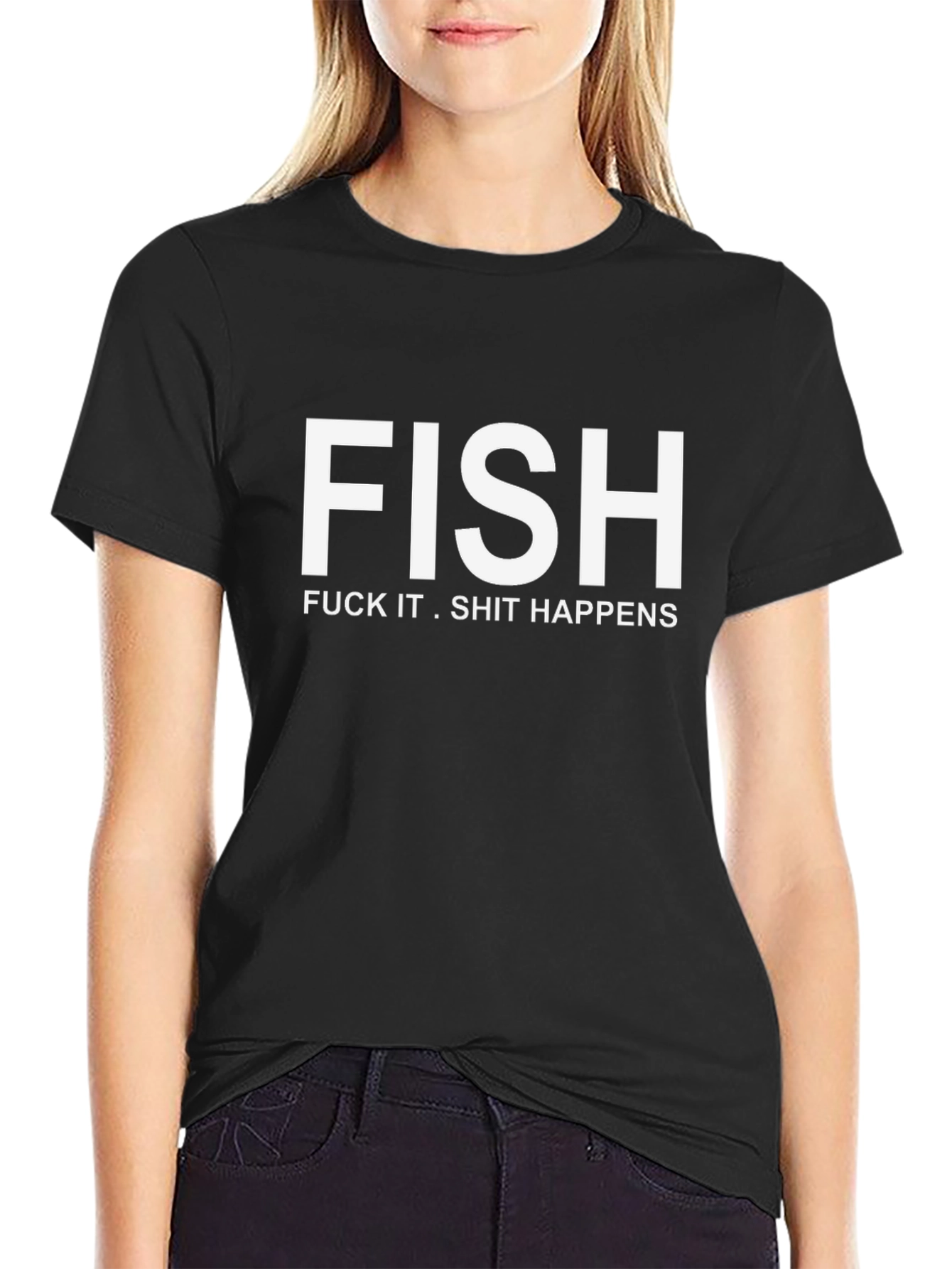 FISH Funny Graphic Black T-Shirt