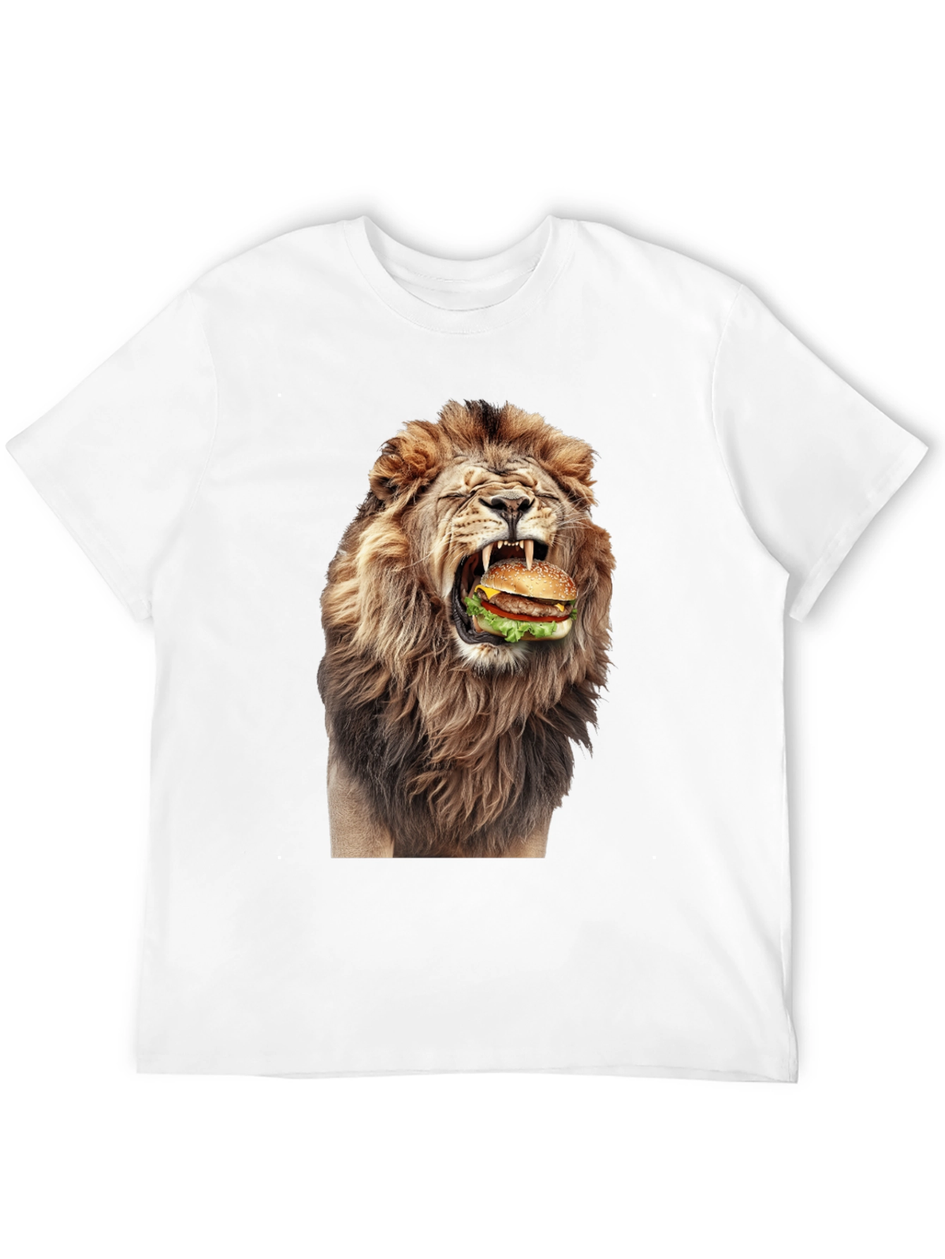 Lion Eating Burger Graphic T-Shirt - Black