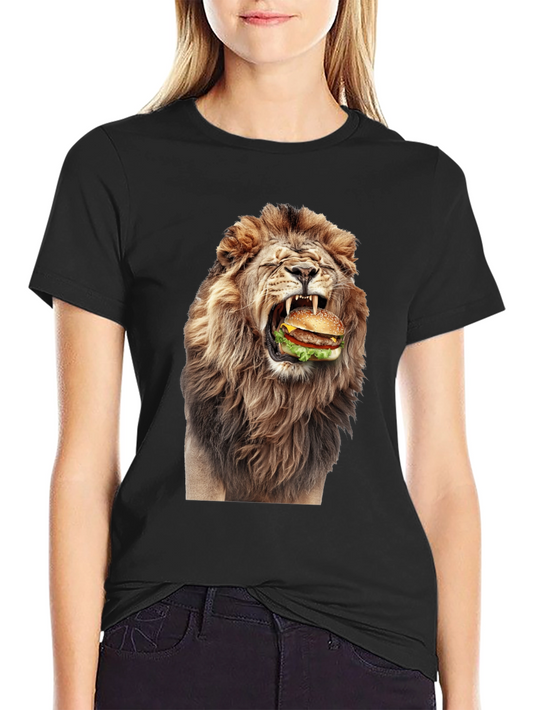 Lion Eating Burger Graphic T-Shirt - Black
