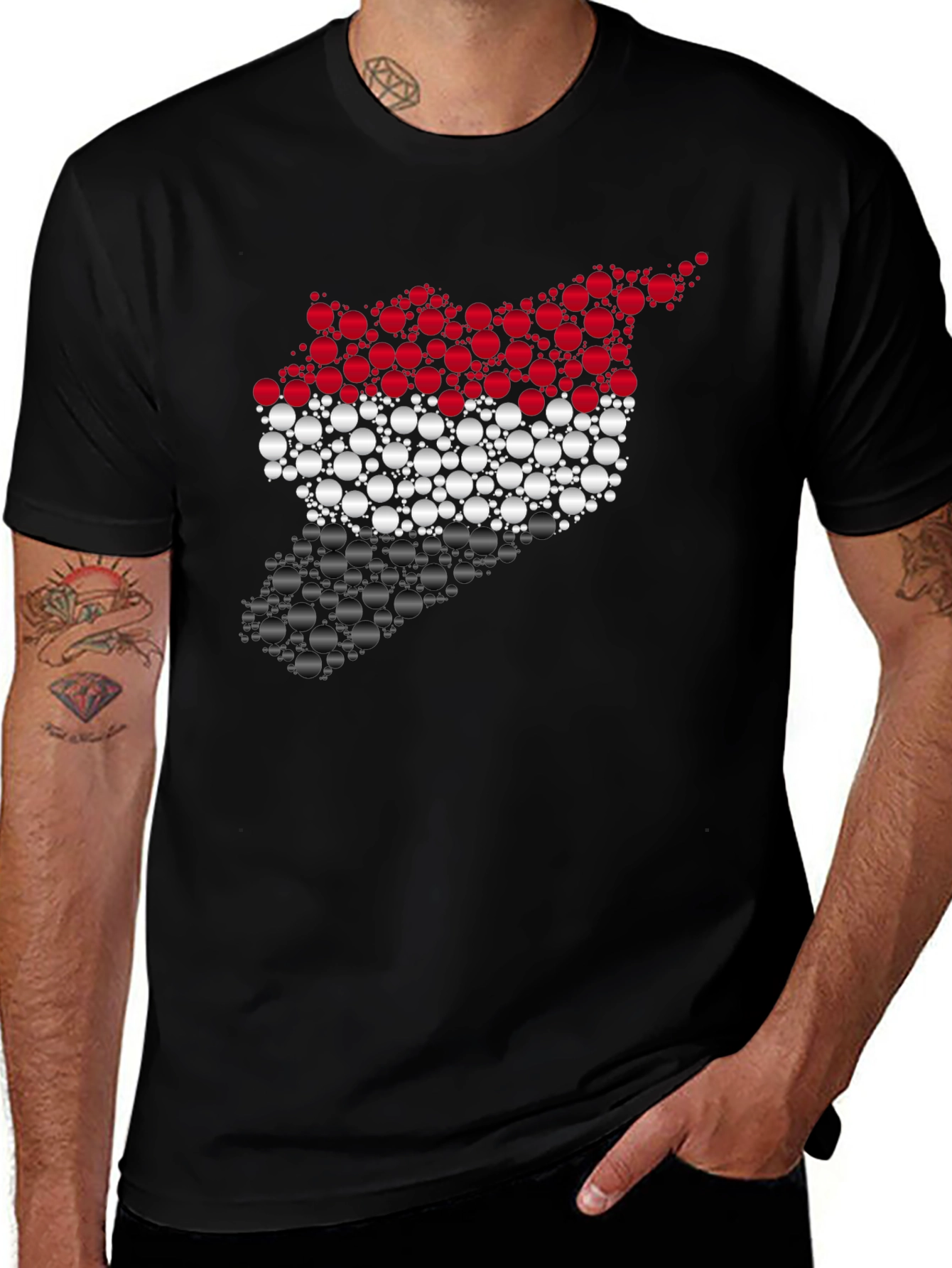 Syria Map Circle Pattern Black T-Shirt