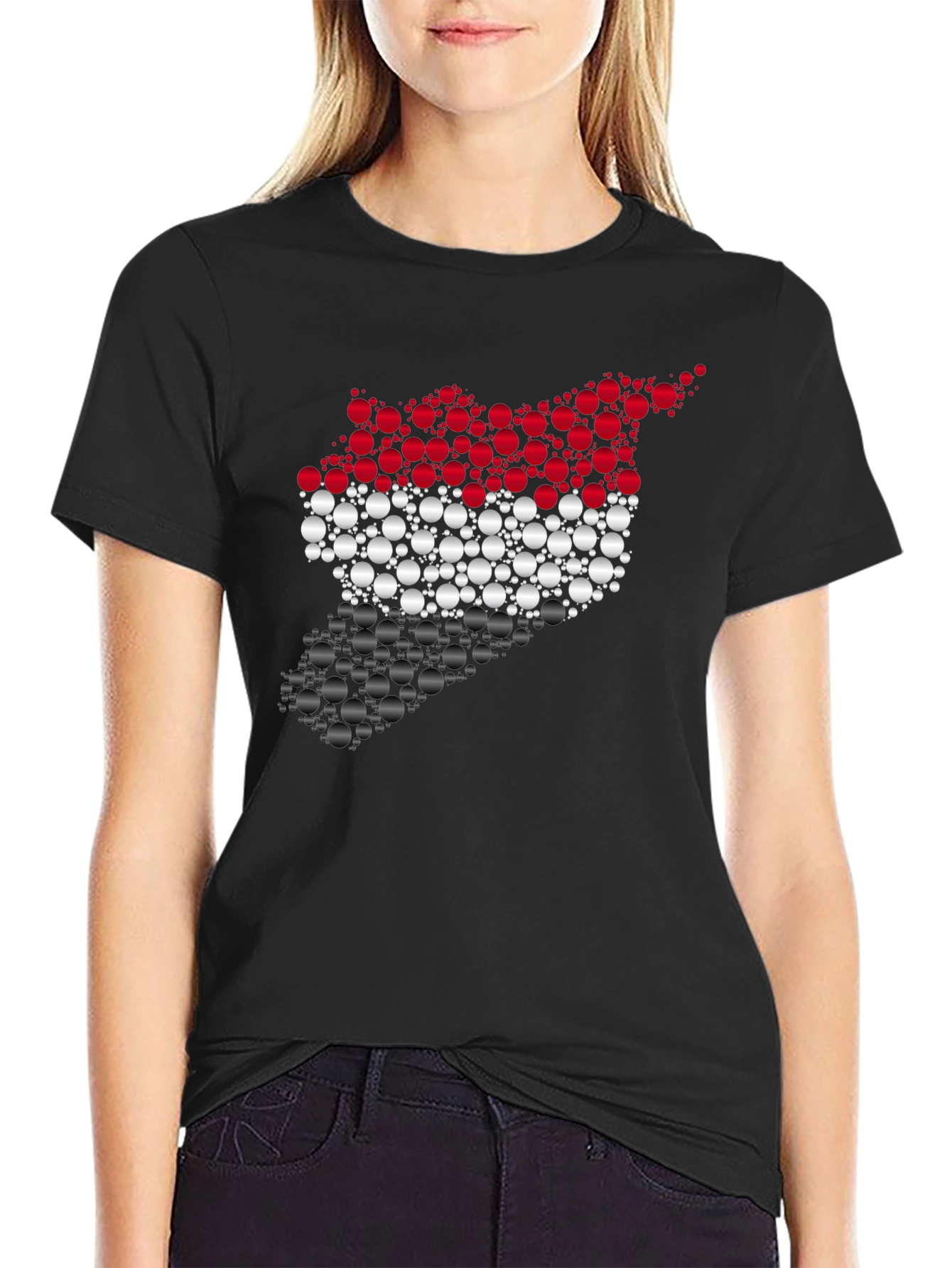 Syria Map Circle Pattern Black T-Shirt