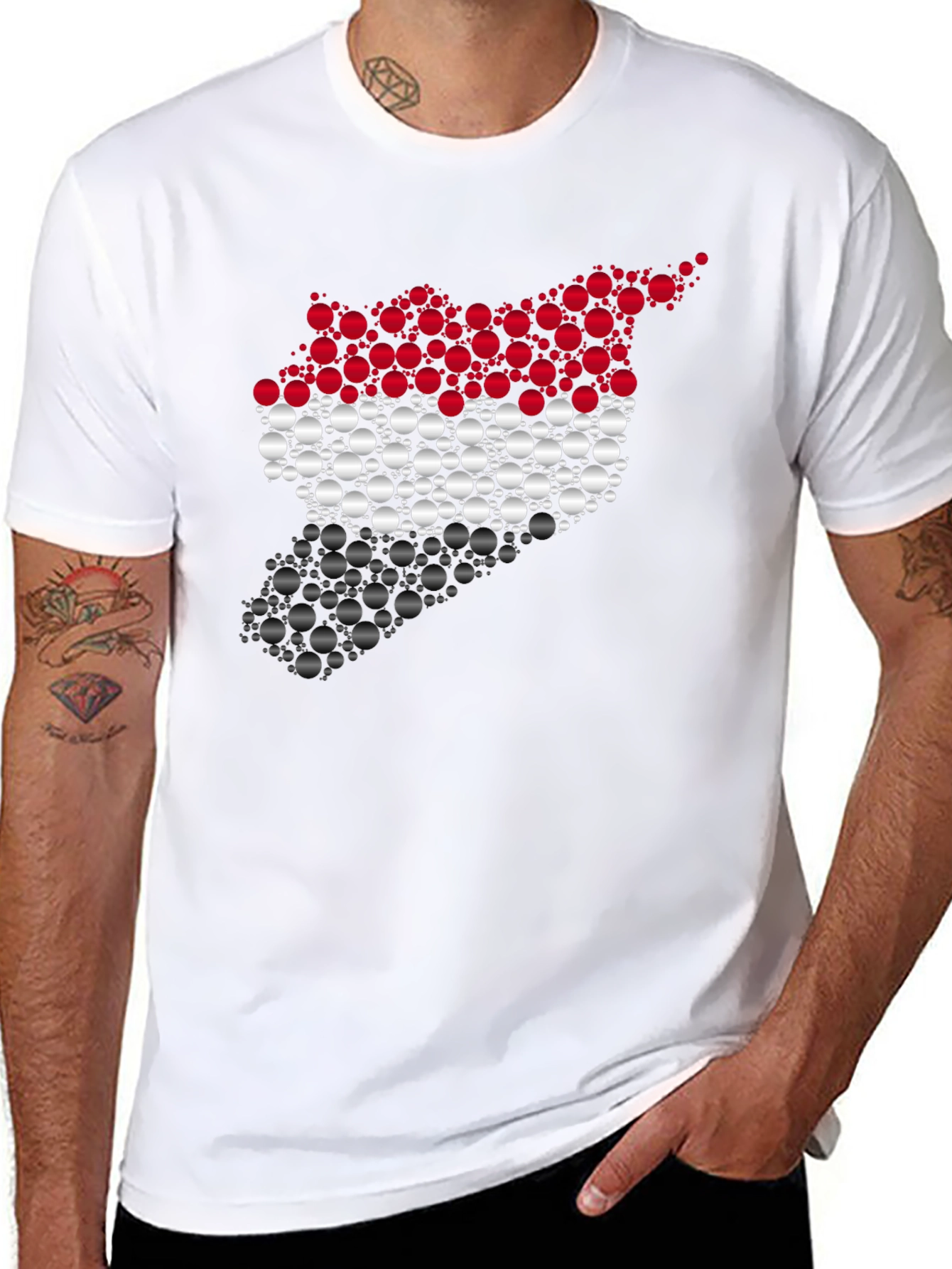 Syria Map Circle Pattern Black T-Shirt