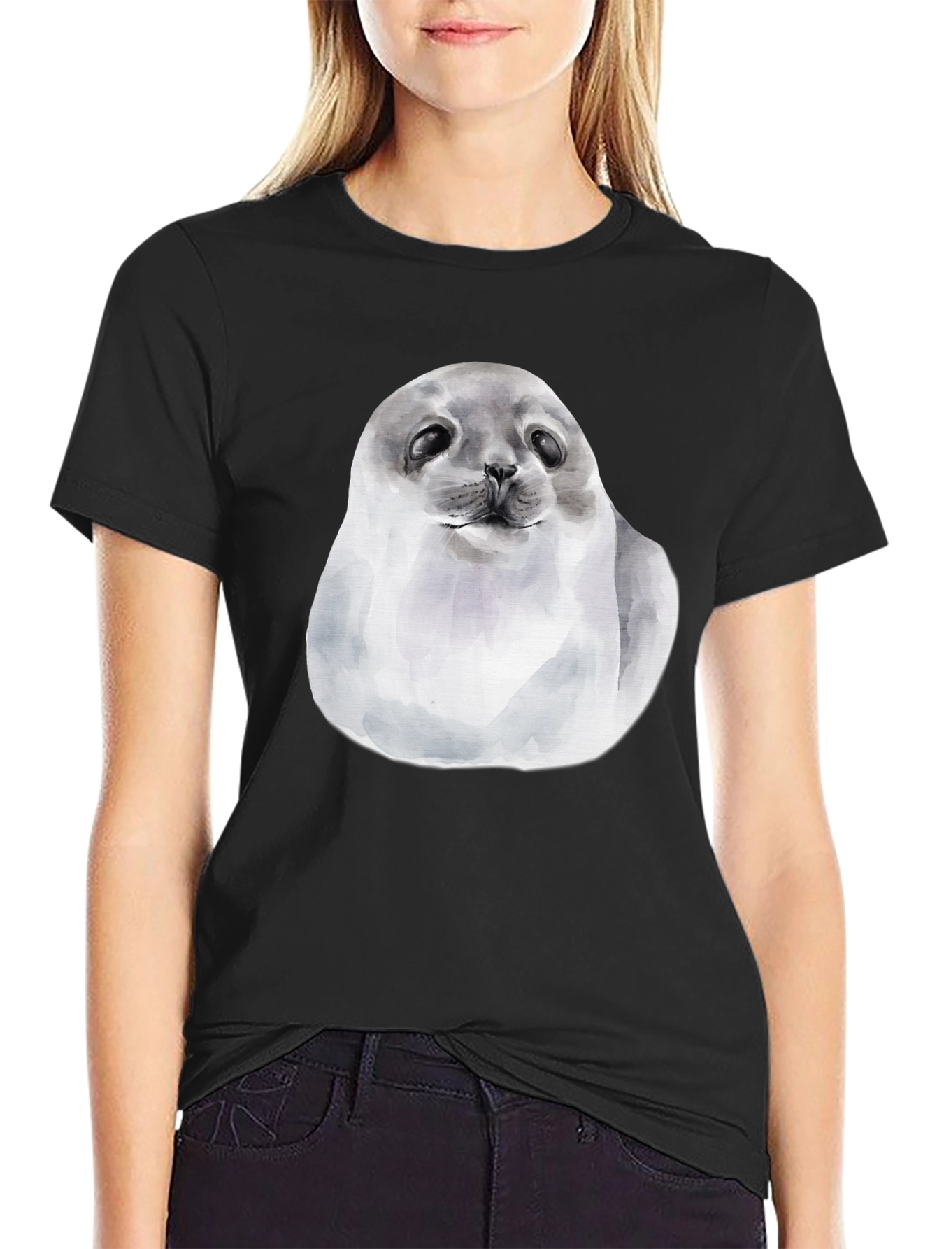 Cute Seal Graphic T-Shirt - Black Cotton Tee