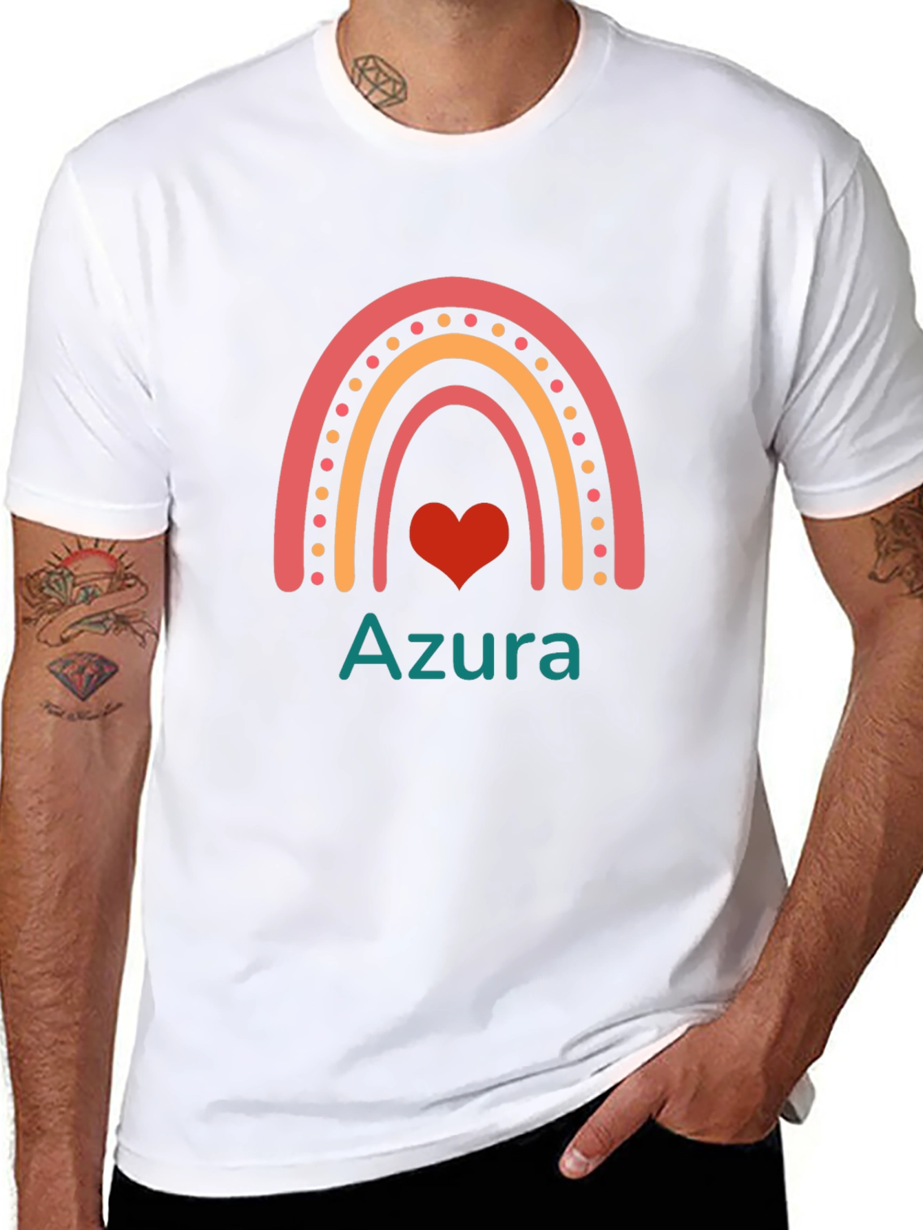 Rainbow Heart Azura Black Cotton Graphic Tee
