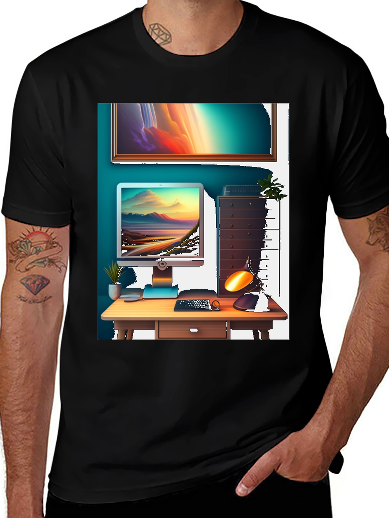 Modern Workspace Graphic Tee - Black