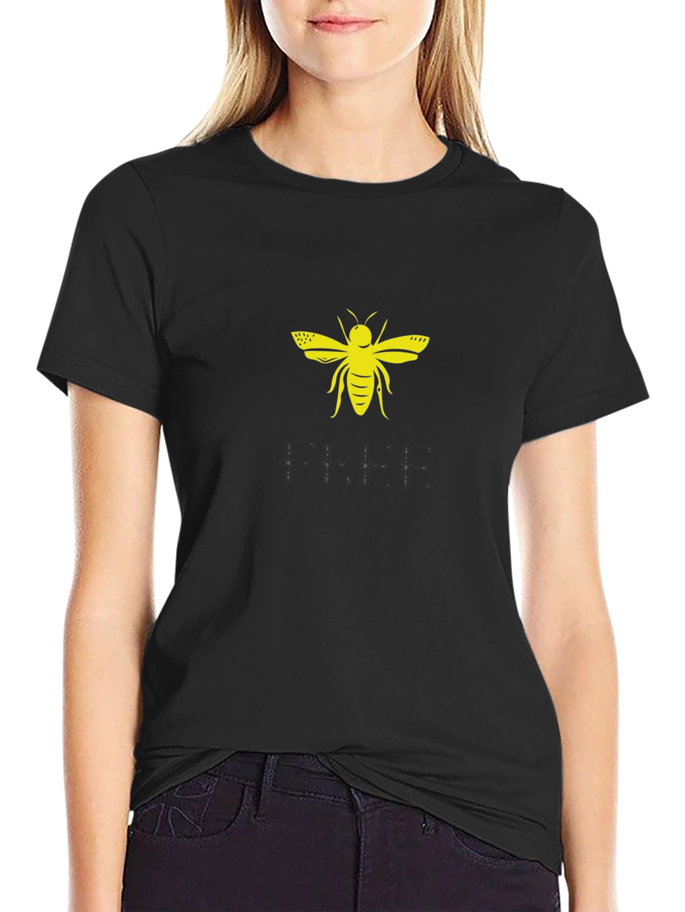 Black T-Shirt with Yellow Bee Graphic