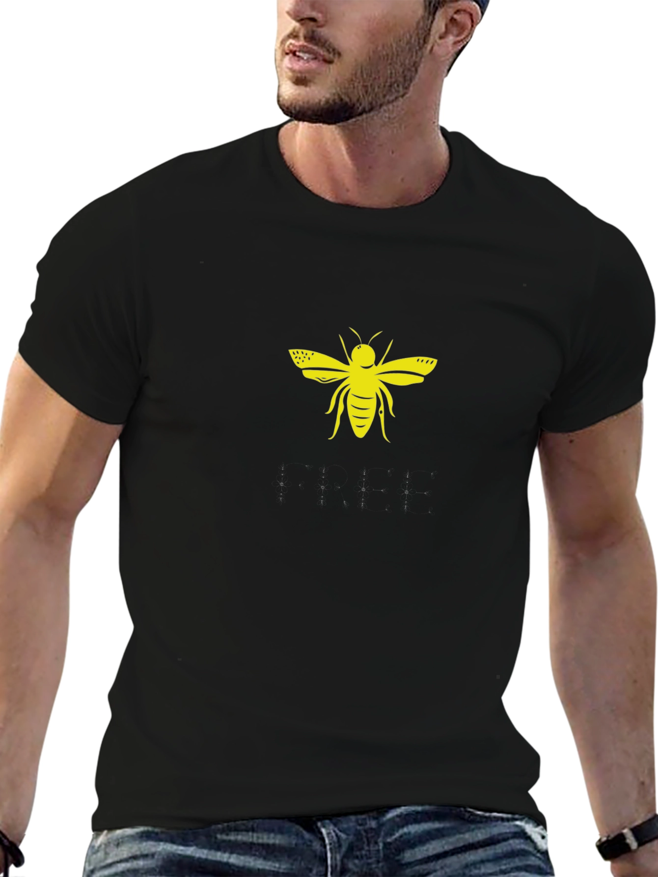 Black T-Shirt with Yellow Bee Graphic