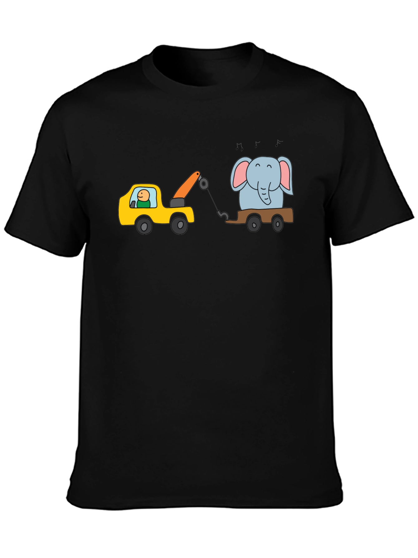 Cartoon Elephant Tow Truck Mens Black T-Shirt