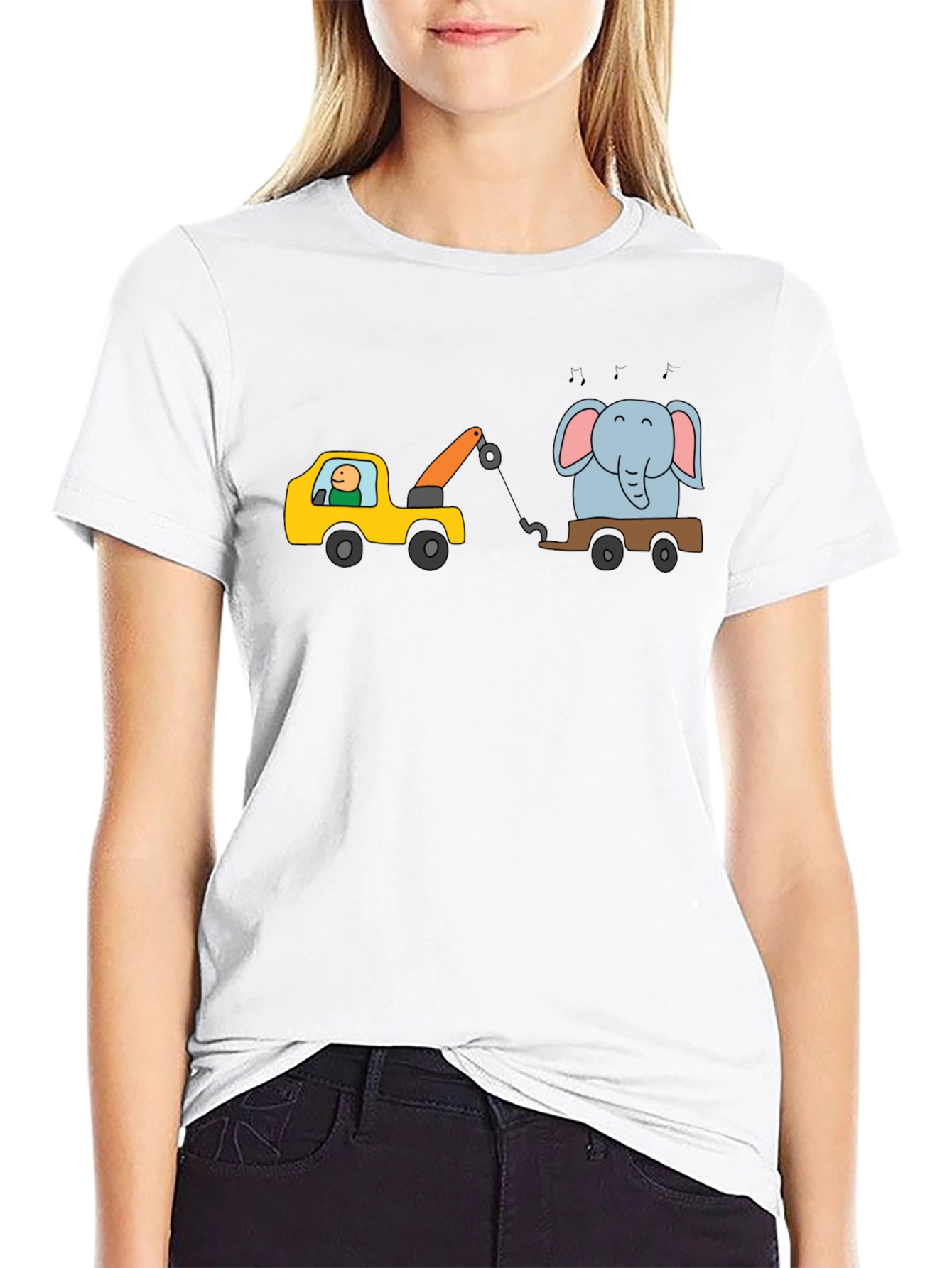 Cartoon Elephant Tow Truck Mens Black T-Shirt