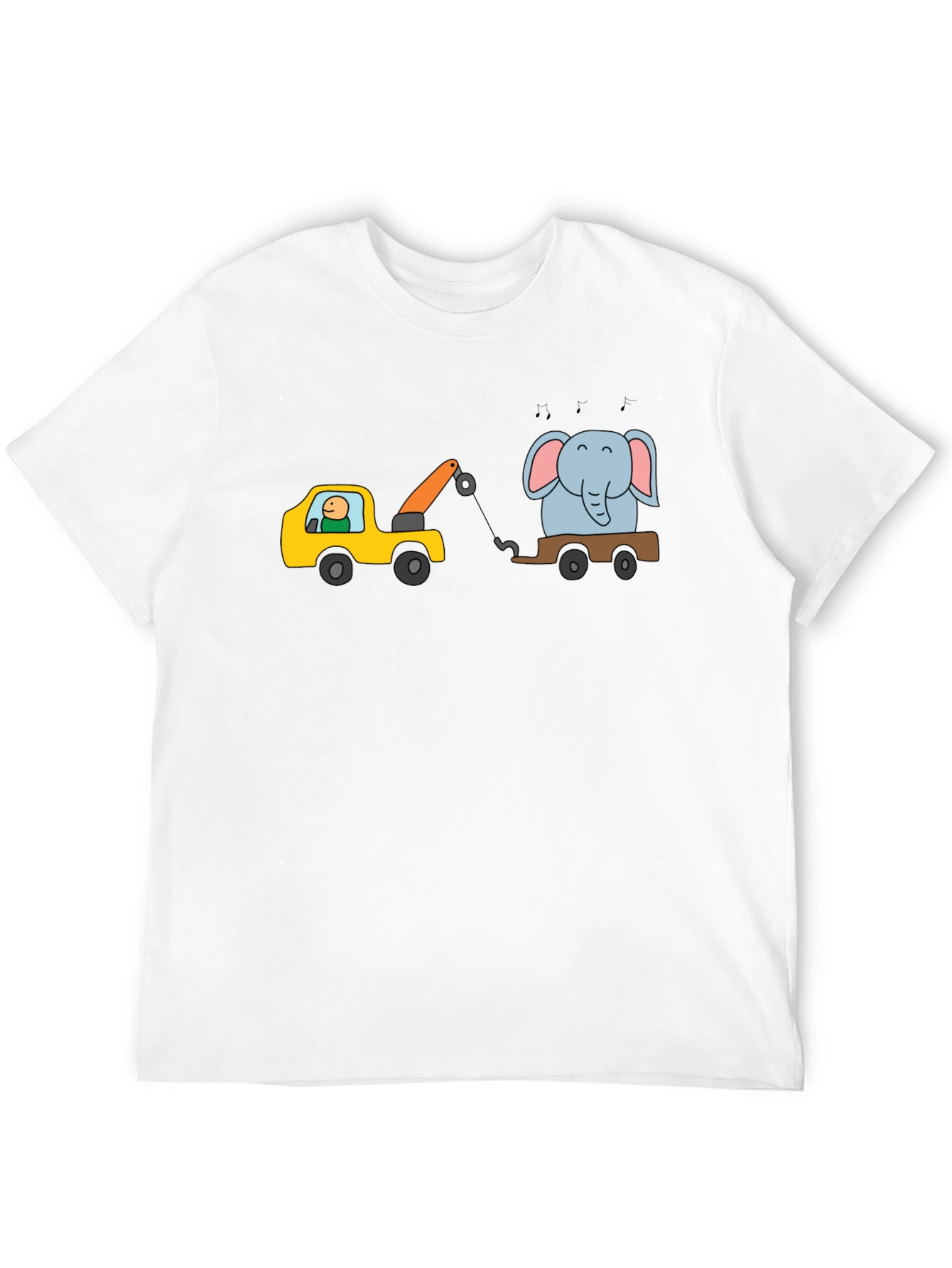 Cartoon Elephant Tow Truck Mens Black T-Shirt