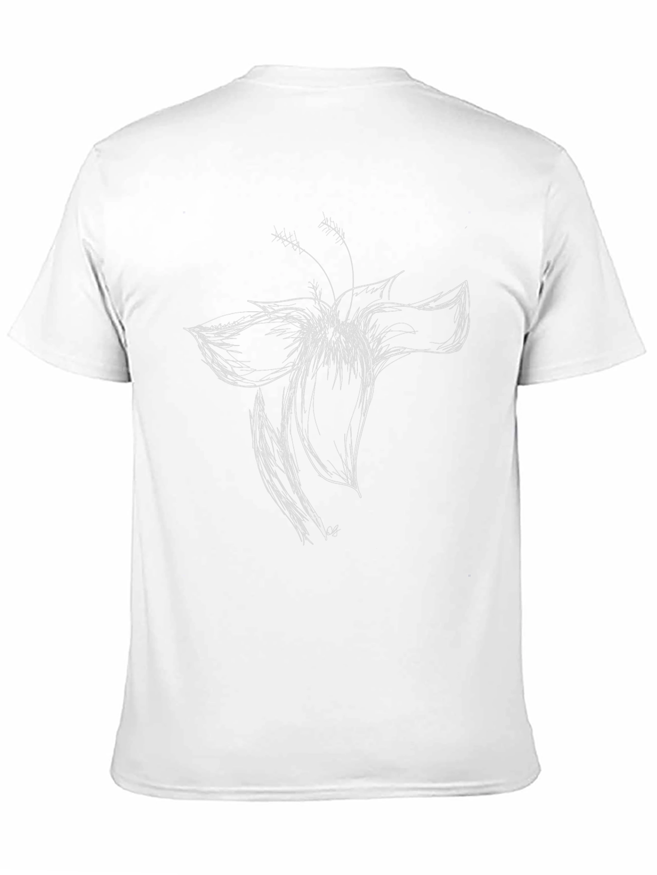 Black T-Shirt with White Flower Sketch