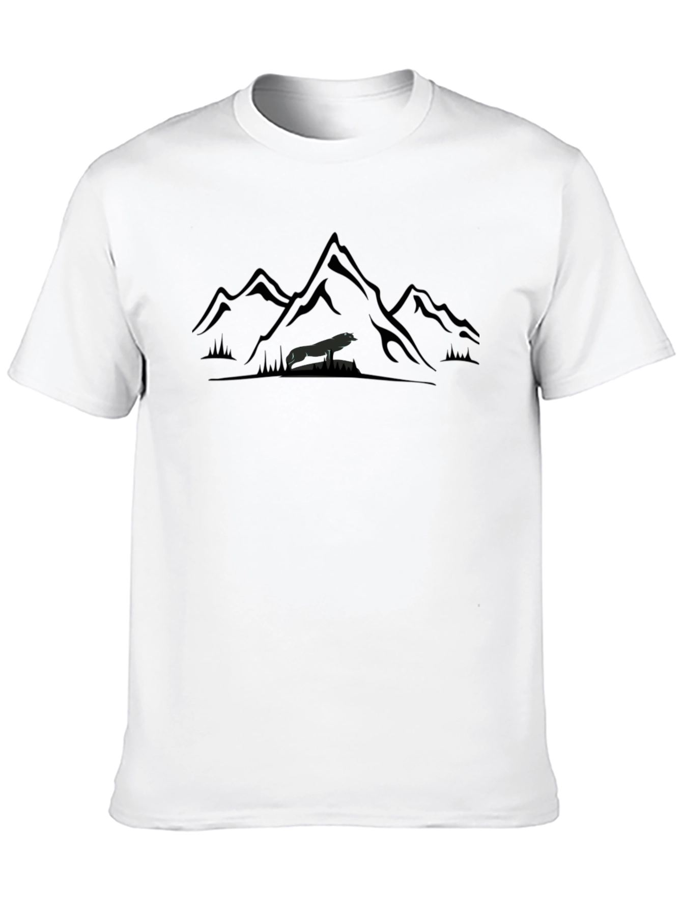 Mountains & Wolf Graphic Tee - Black Cotton T-Shirt