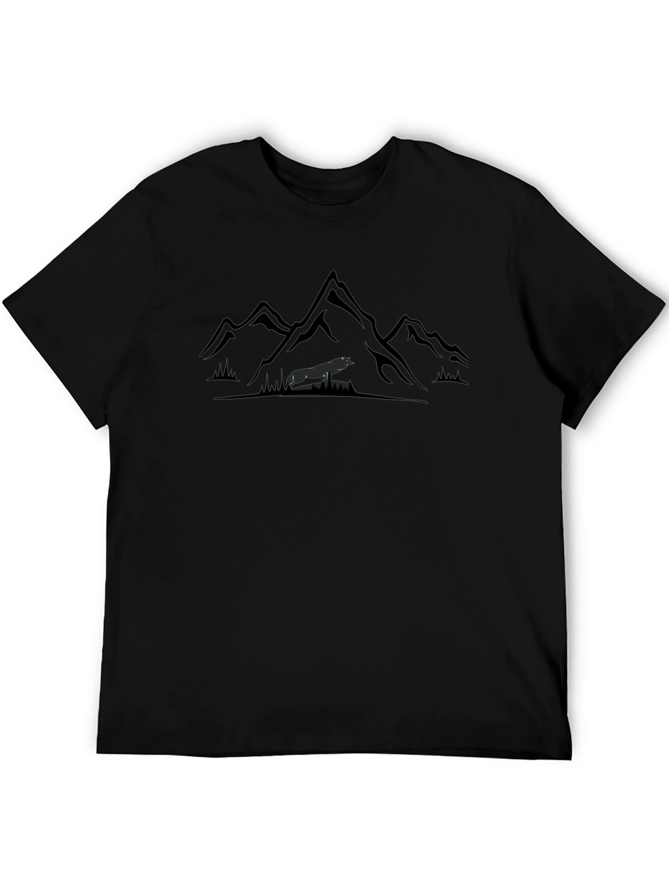Mountains & Wolf Graphic Tee - Black Cotton T-Shirt