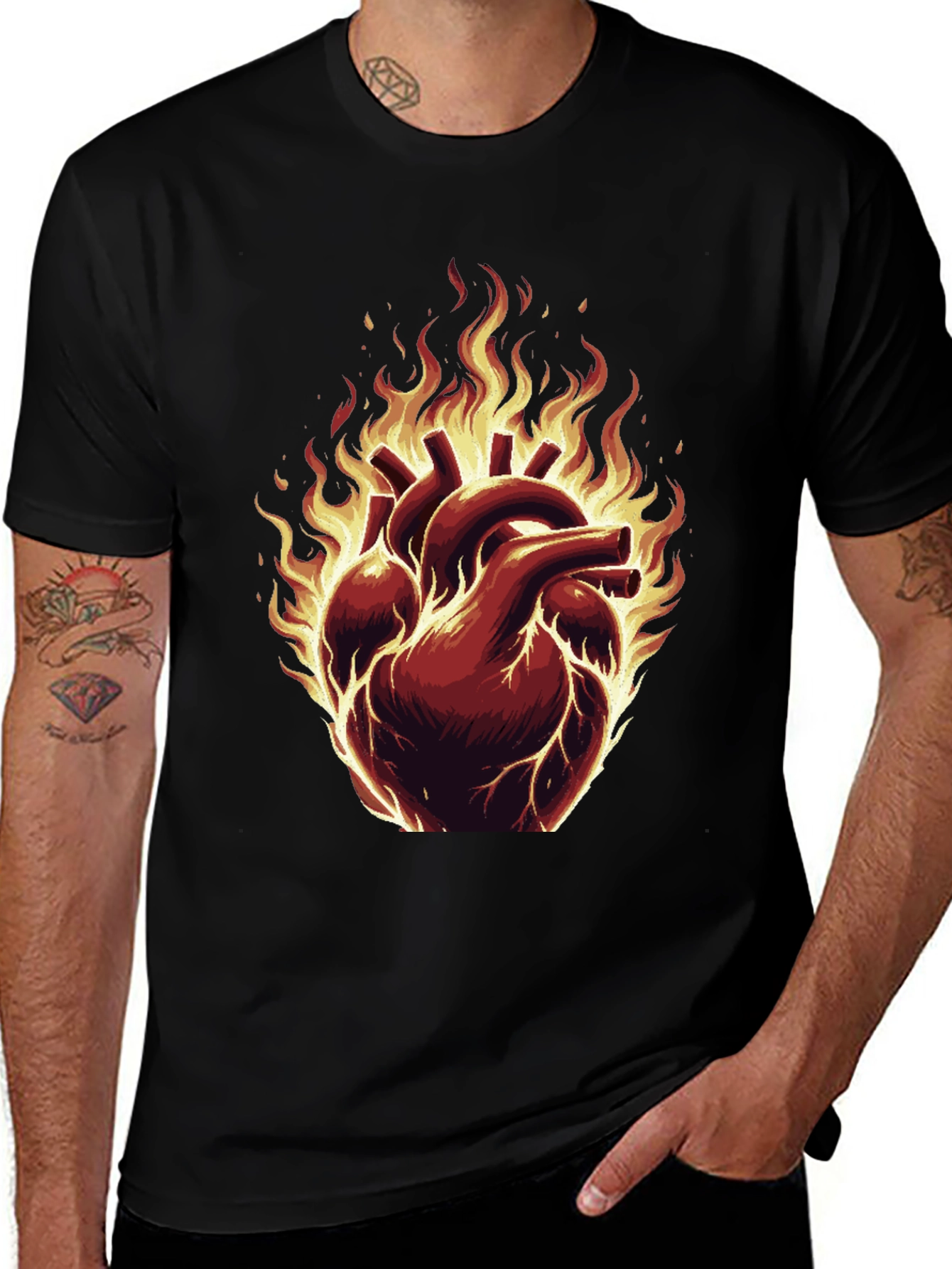Fiery Heart Graphic Tee - Bold & Unique Design
