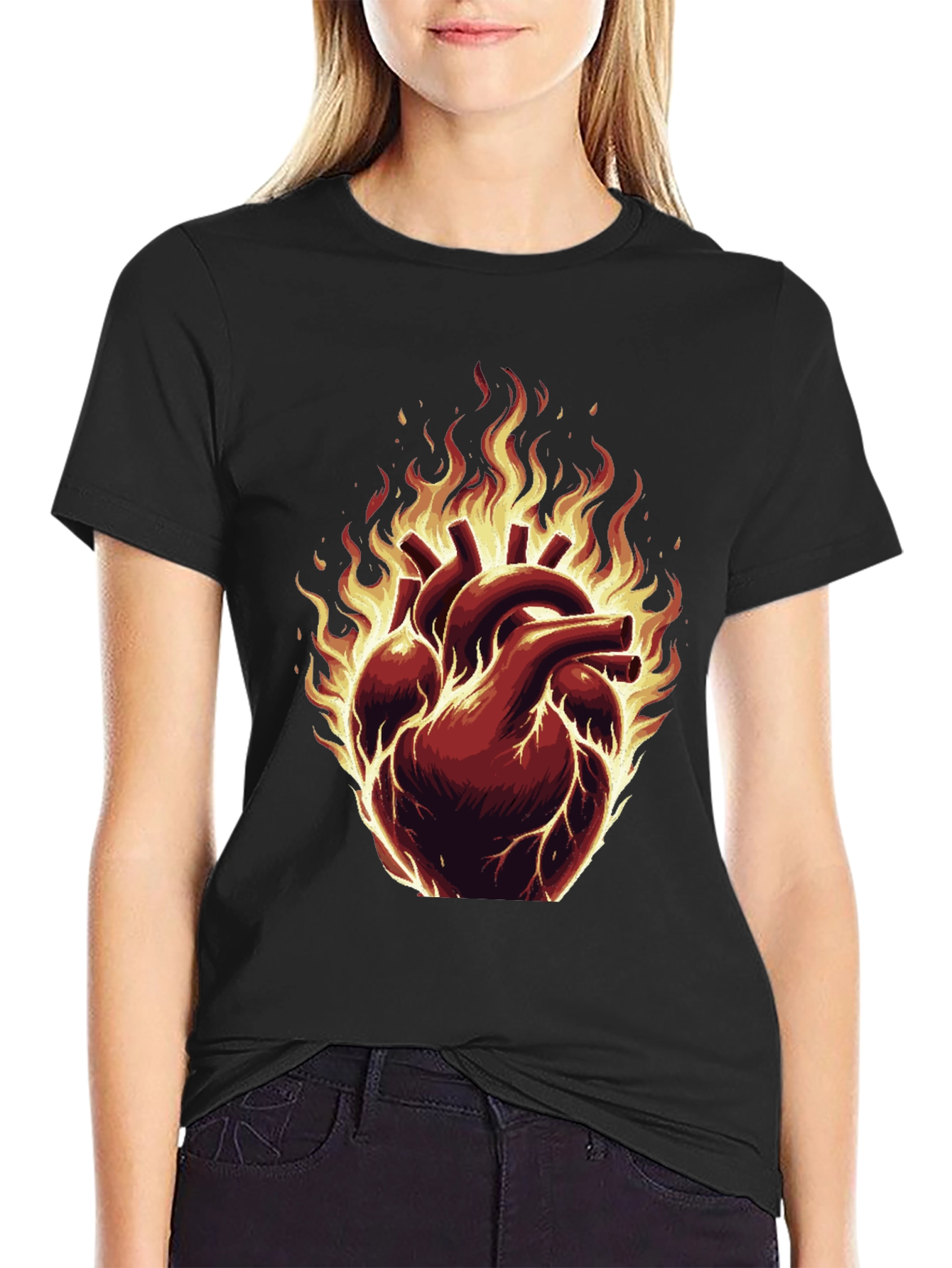 Fiery Heart Graphic Tee - Bold & Unique Design