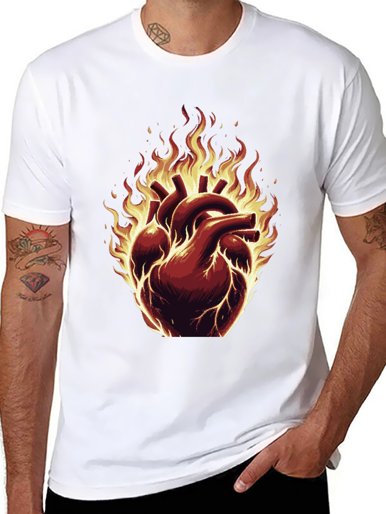 Fiery Heart Graphic Tee - Bold & Unique Design
