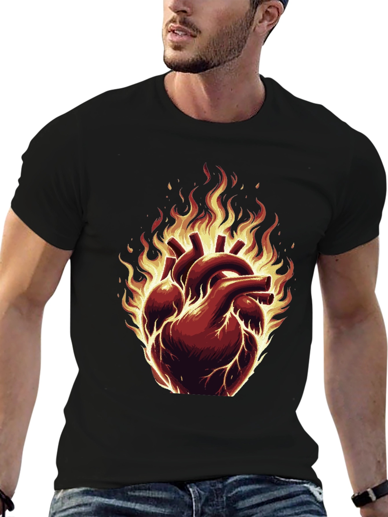 Fiery Heart Graphic Tee - Bold & Unique Design