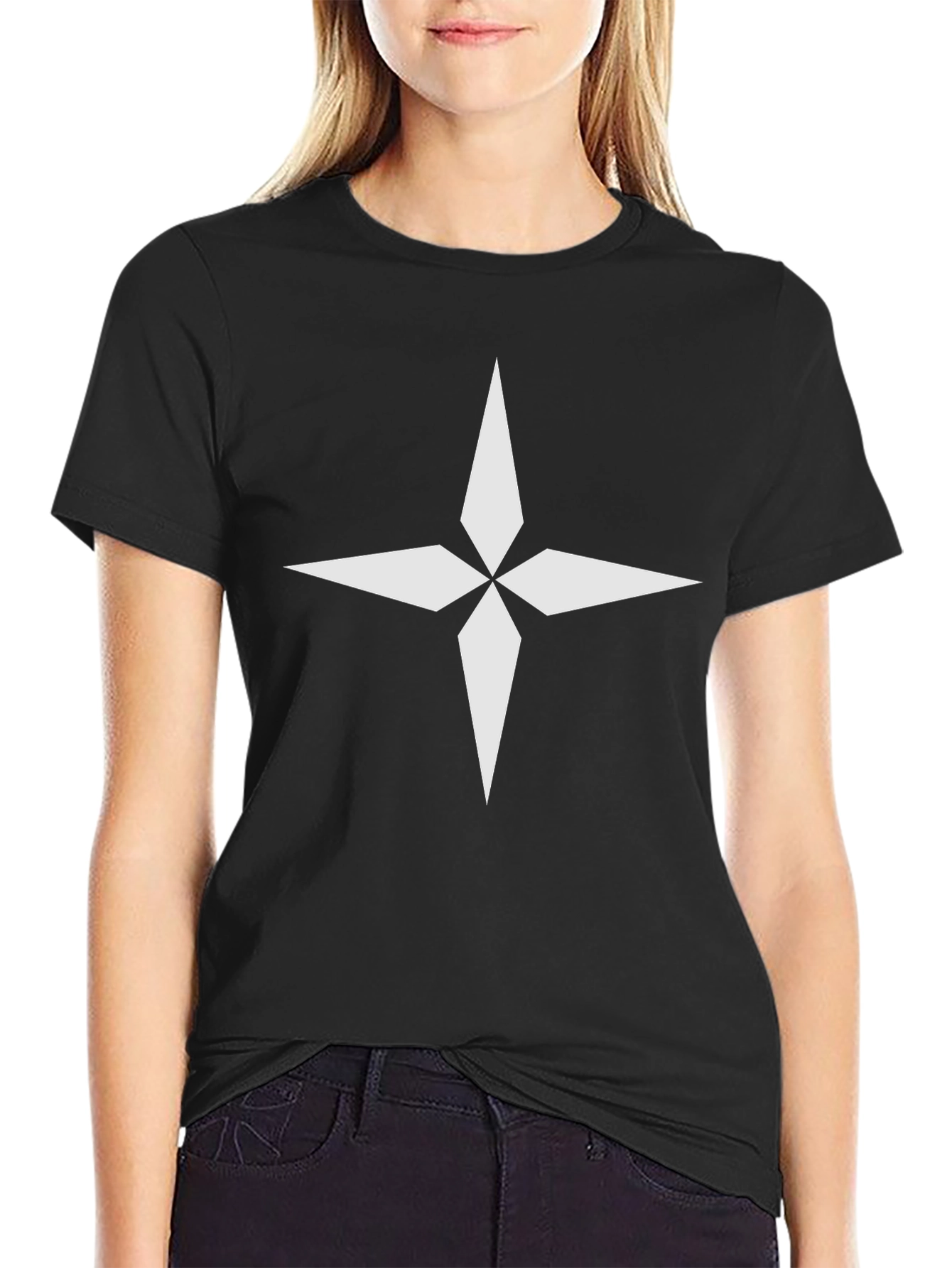 Black Tee with White Star Design | Casual Wear