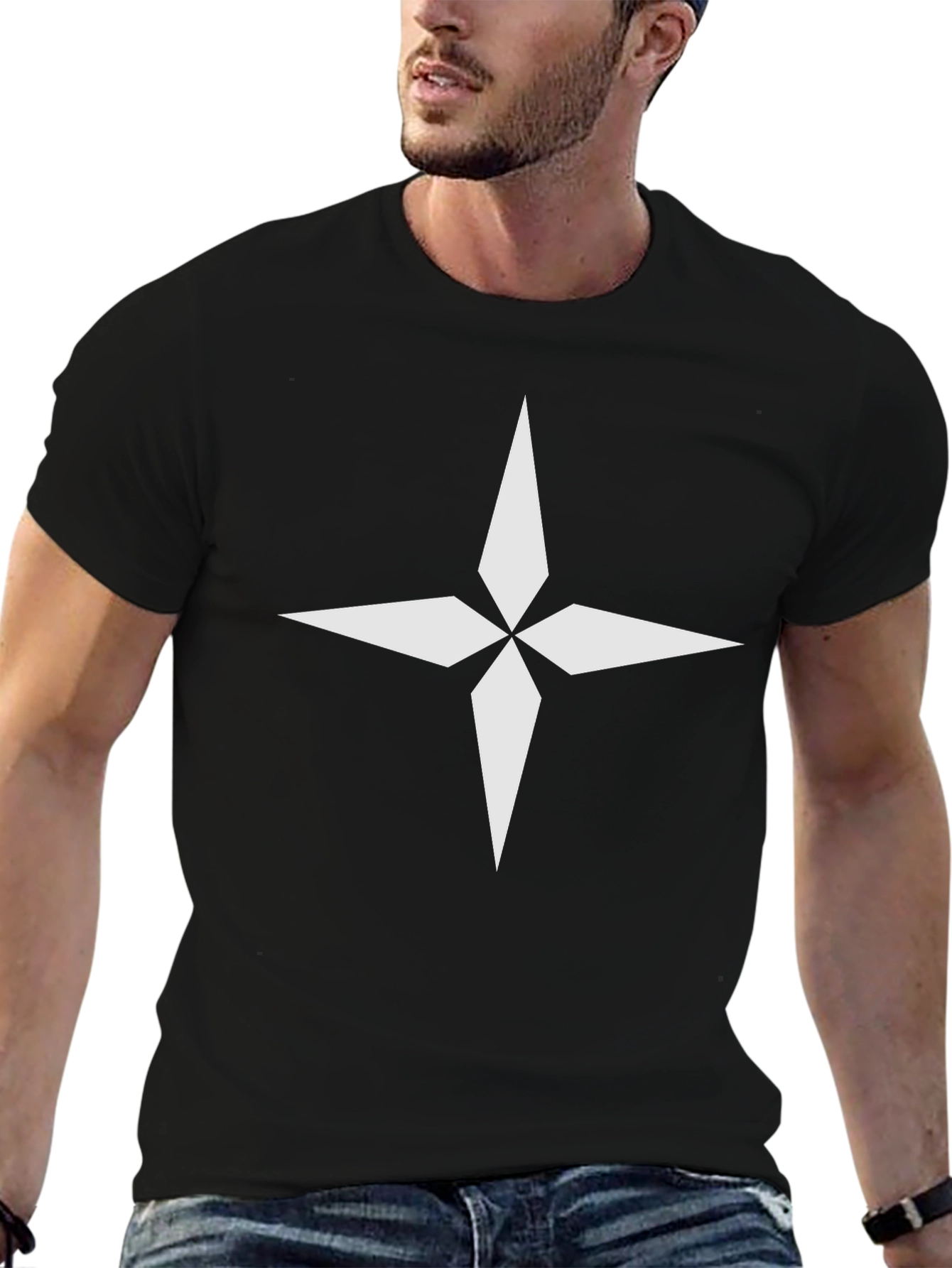 Black Tee with White Star Design | Casual Wear