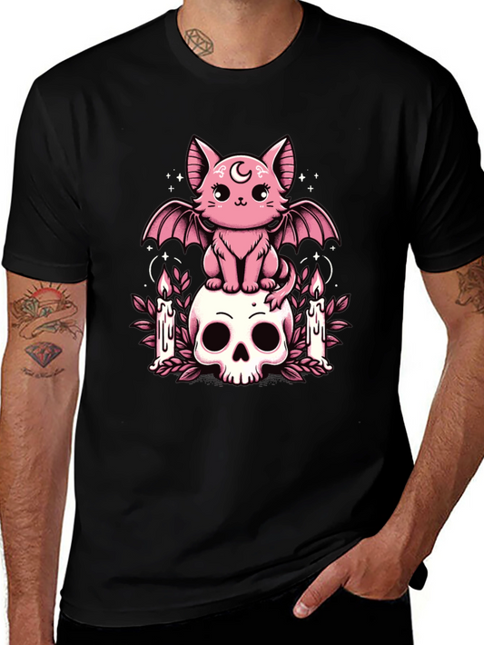 Gothic Bat Cat Skull T-Shirt