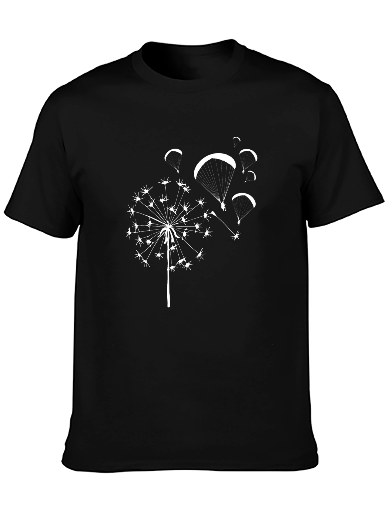 Dandelion Paraglide Black Tee - Nature Inspired Design