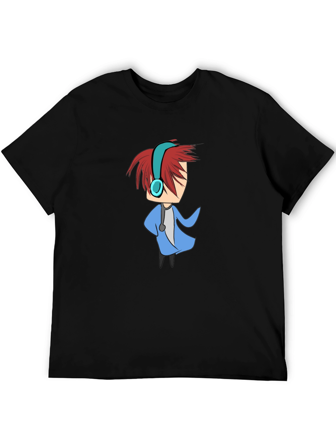 Cartoon Character Graphic Tee - Black Cotton Blend