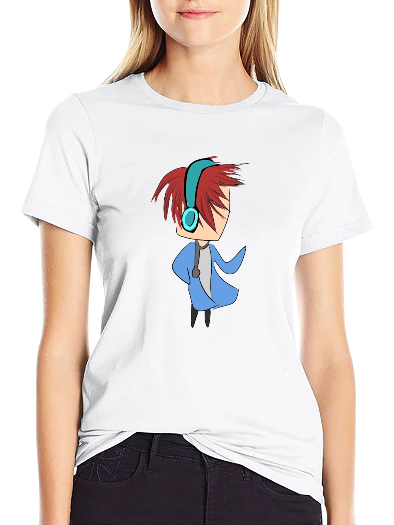 Cartoon Character Graphic Tee - Black Cotton Blend