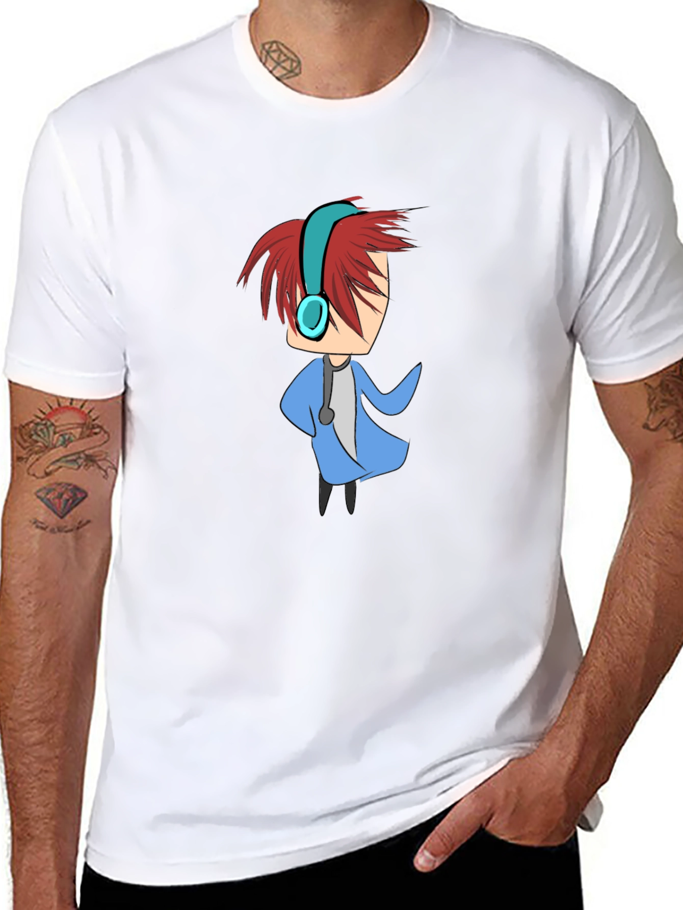 Cartoon Character Graphic Tee - Black Cotton Blend