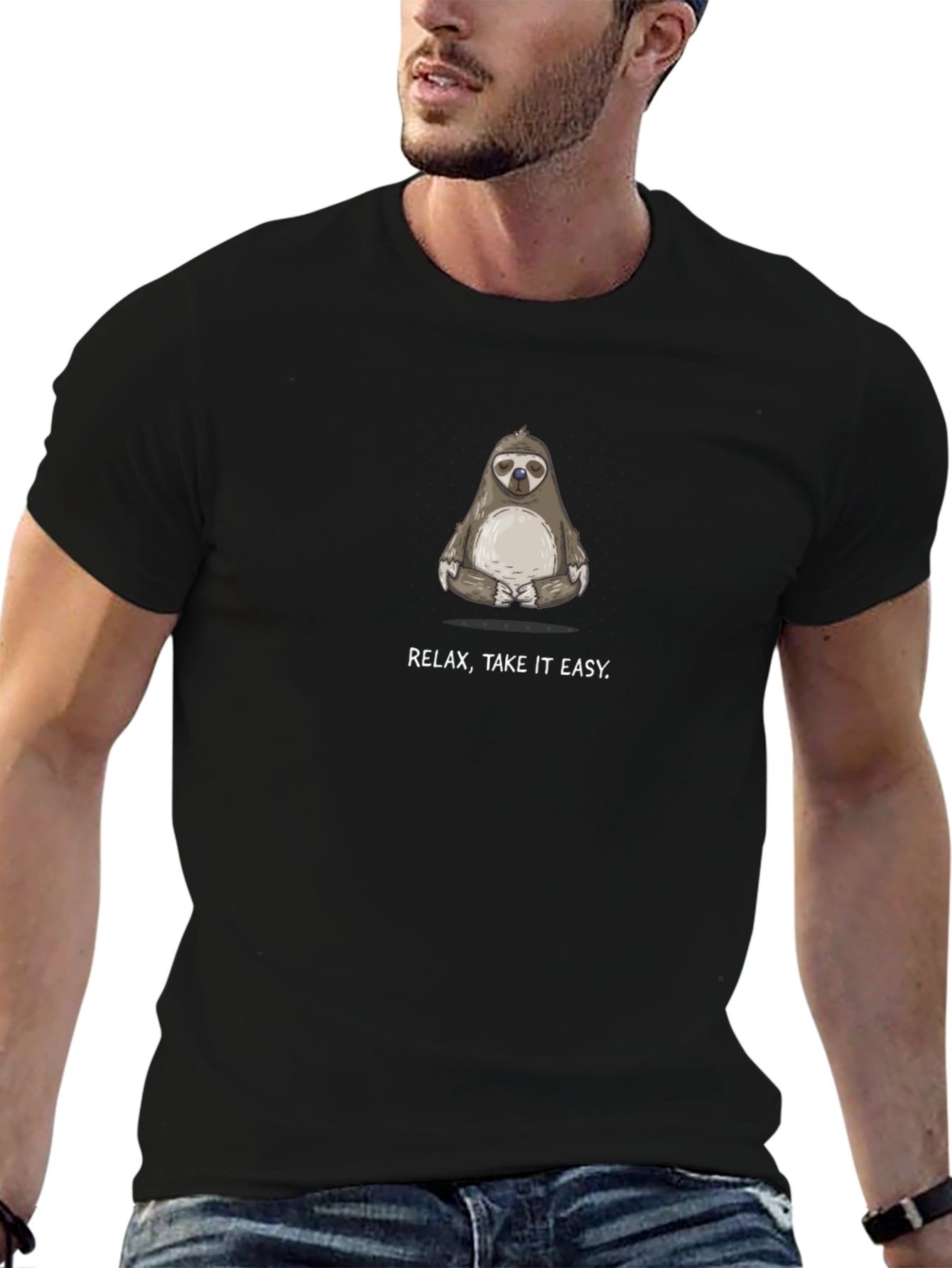 Relax Take It Easy Sloth Graphic Tee - Black