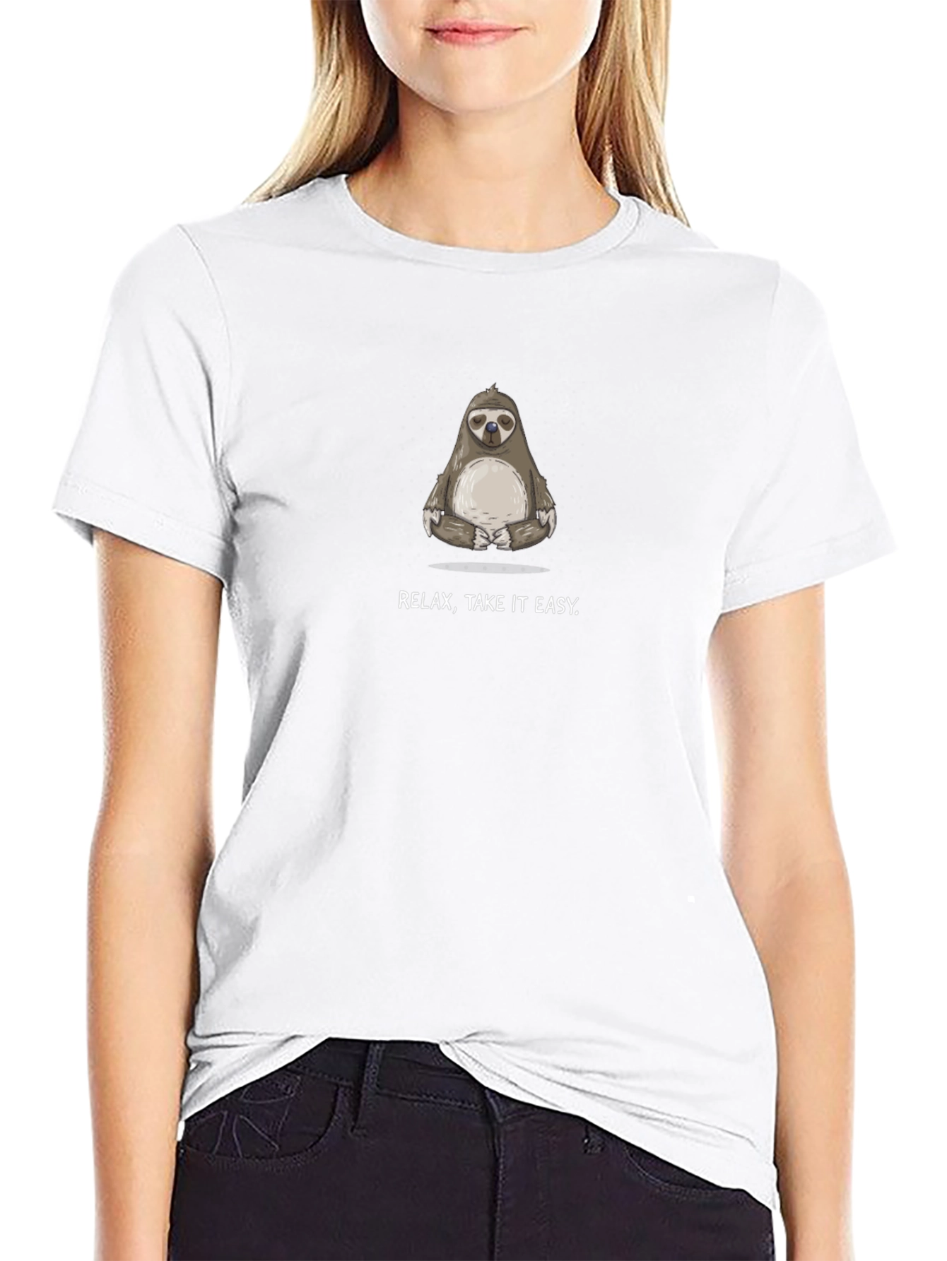 Relax Take It Easy Sloth Graphic Tee - Black