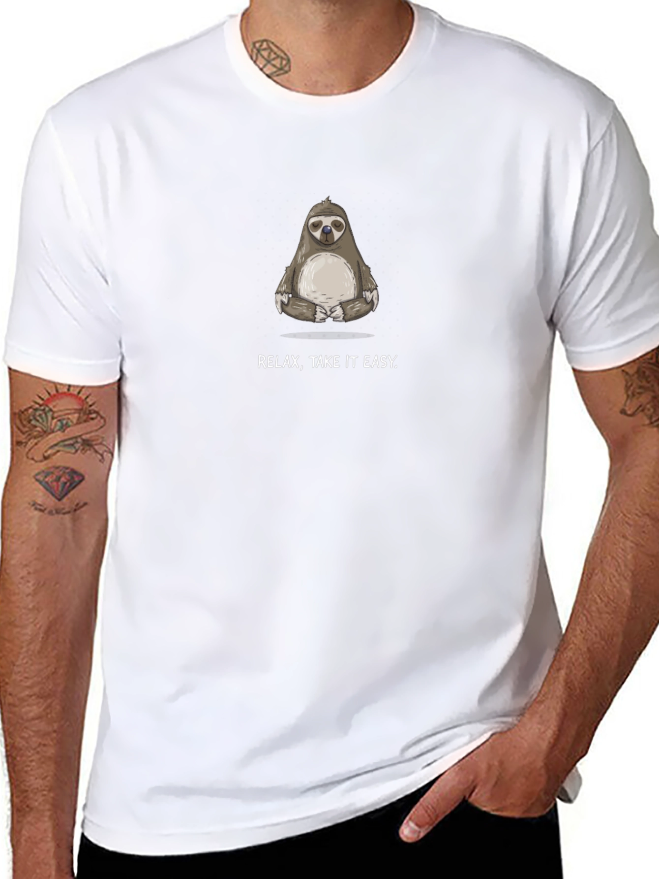 Relax Take It Easy Sloth Graphic Tee - Black