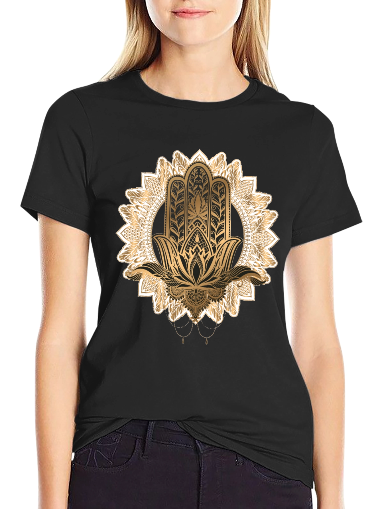 Hamsa Hand Graphic Black T-Shirt