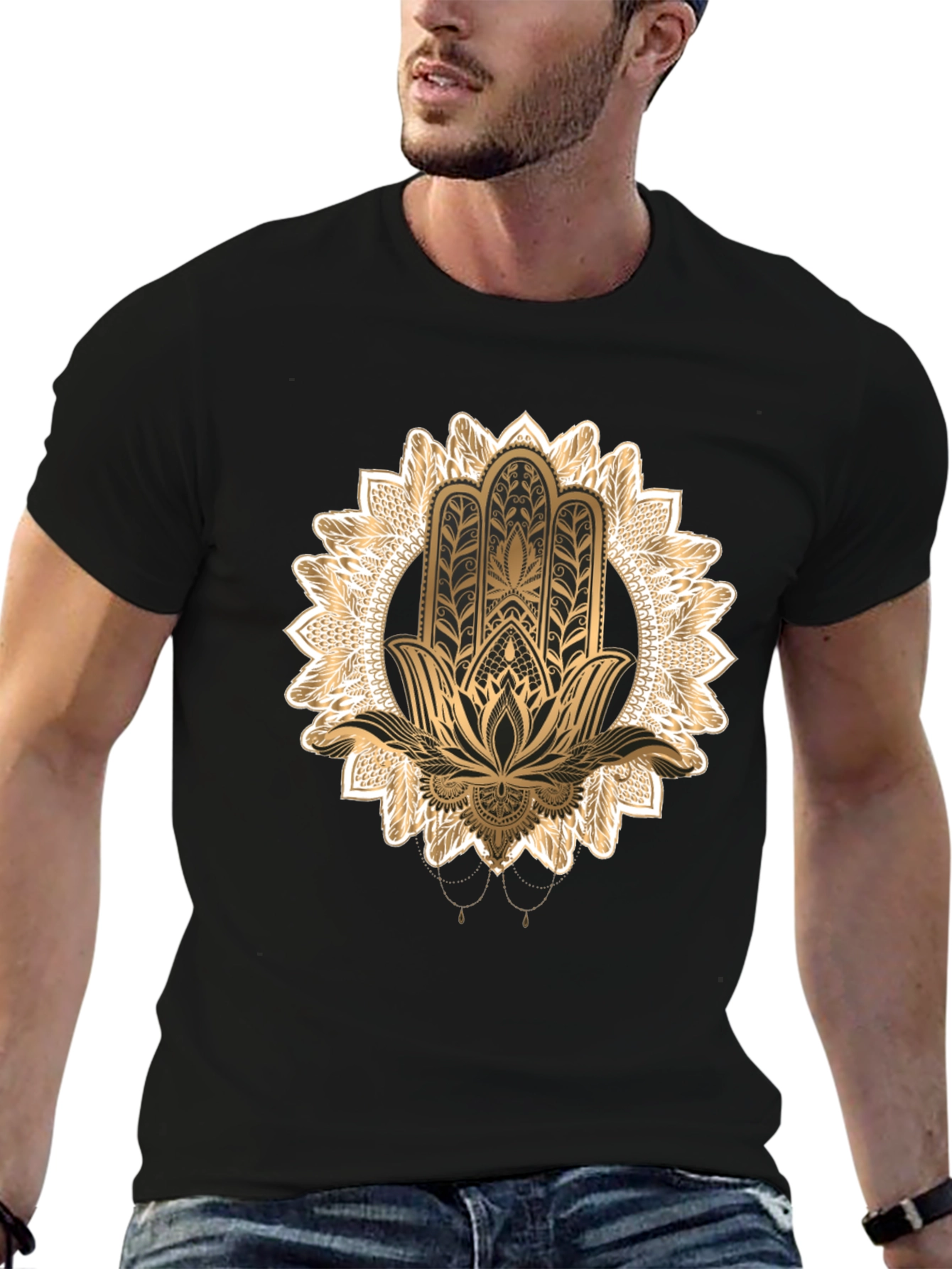 Hamsa Hand Graphic Black T-Shirt