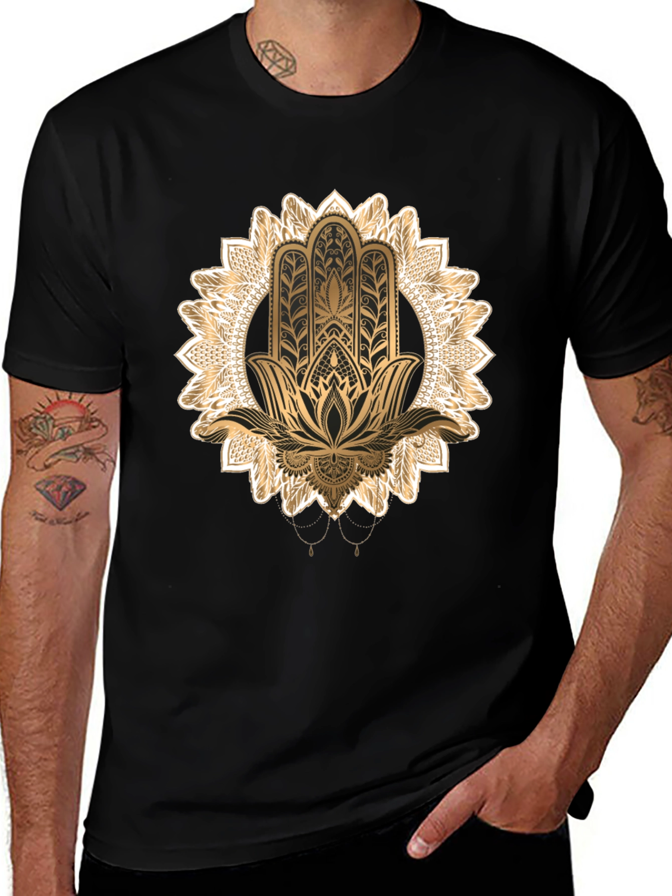 Hamsa Hand Graphic Black T-Shirt