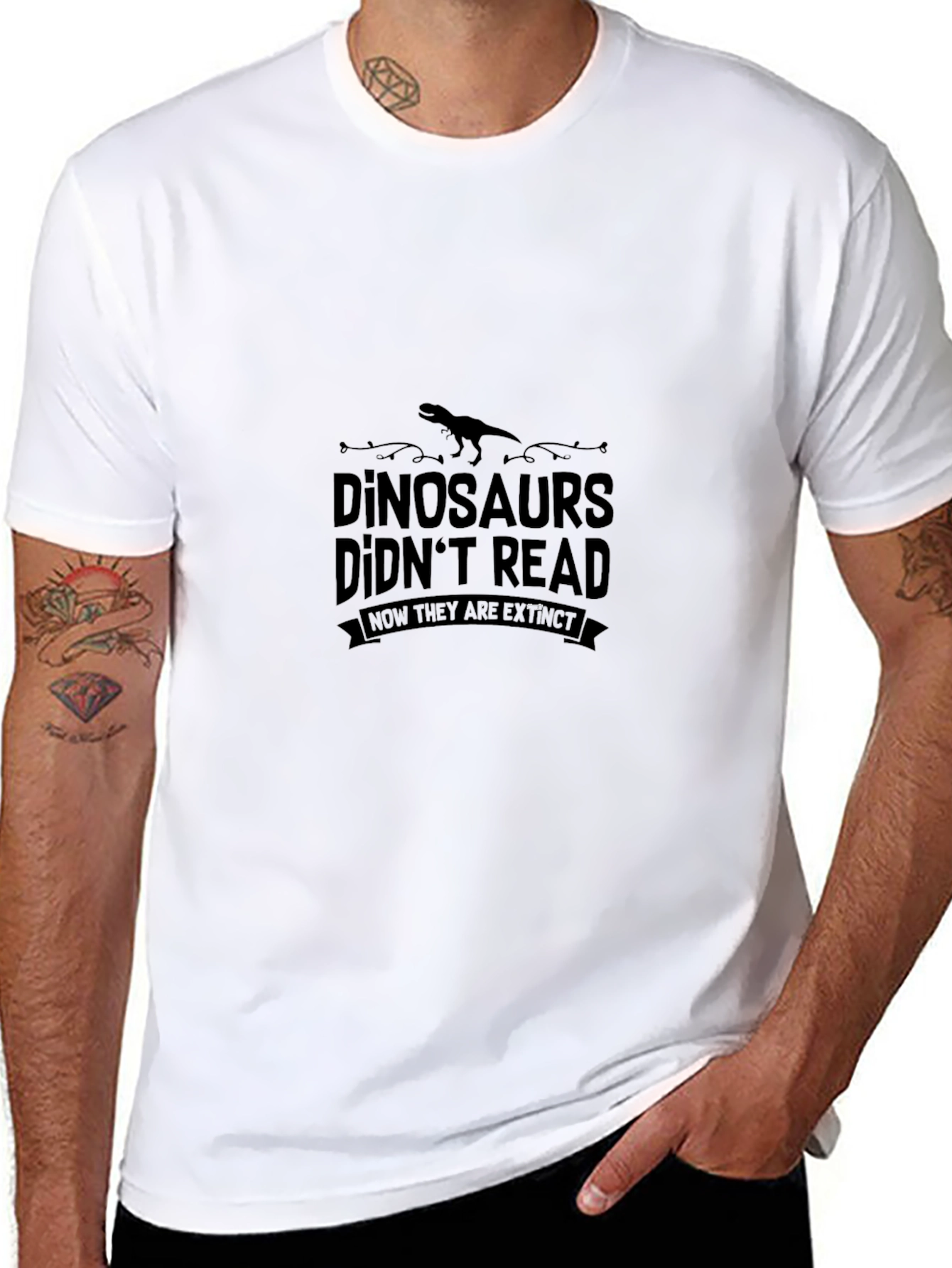 Dinosaurs Didnt Read Extinct Black T-Shirt