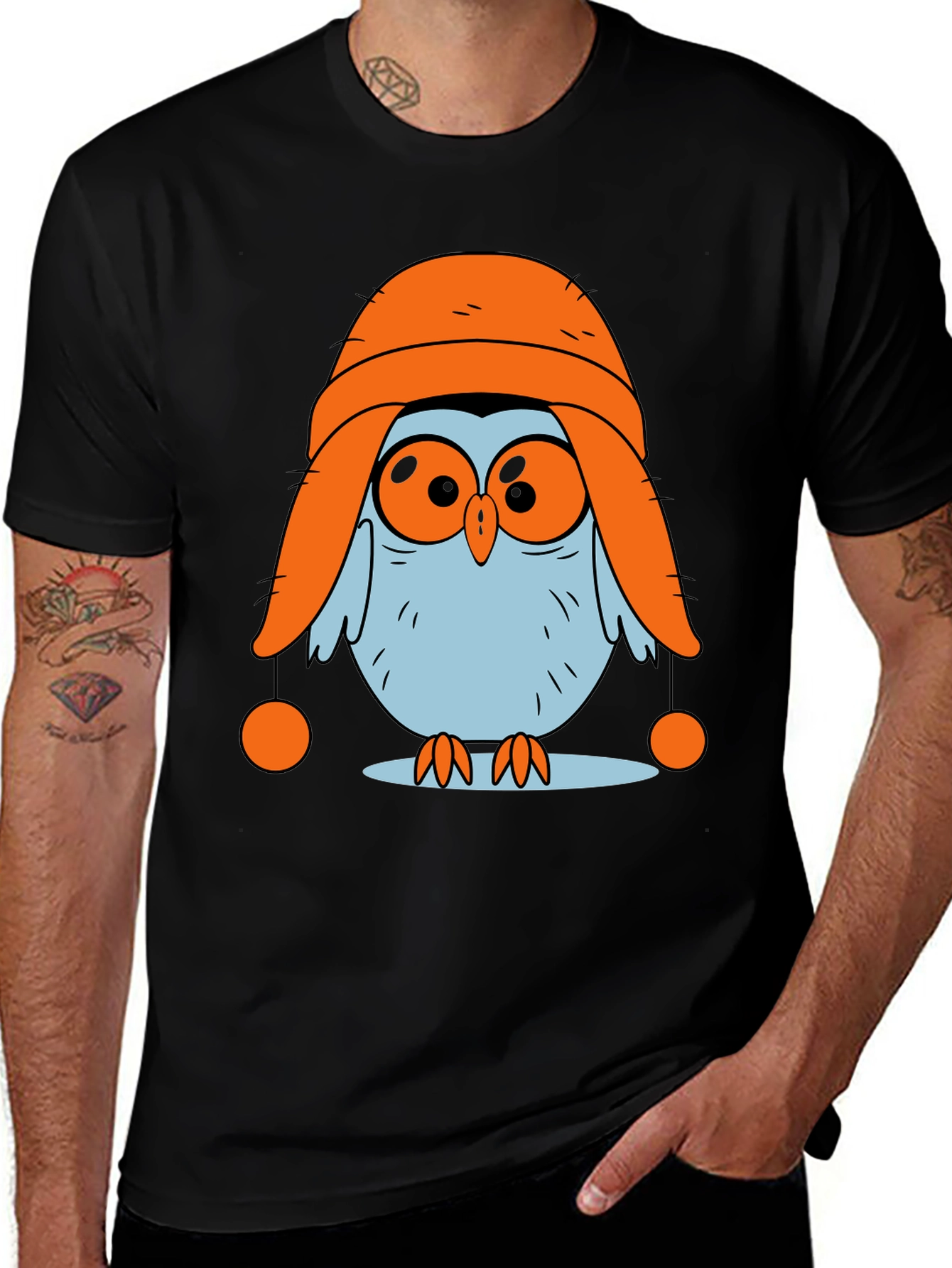 Owl in Hat Graphic T-Shirt - Quirky and Fun!
