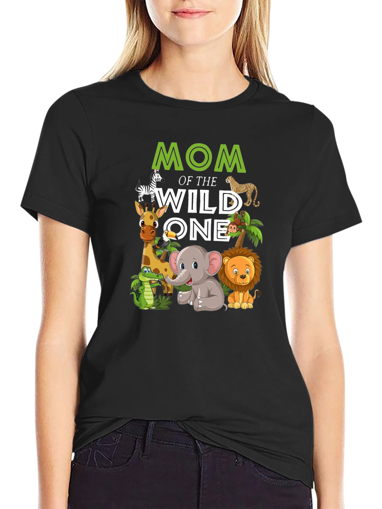 Mom of the Wild One Jungle Animals Graphic Tee